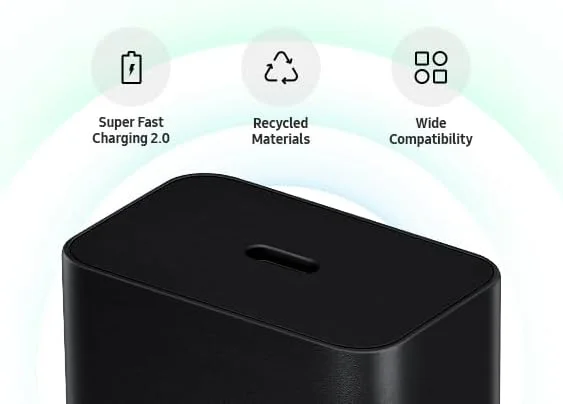 شارژر USB C سامسونگ، آداپتور AC فوق سریع 45 واتی، آداپتور USB C به USB، شارژر سریع سامسونگ، شارژر اصلی سامسونگ، بدون کابل، مشکی