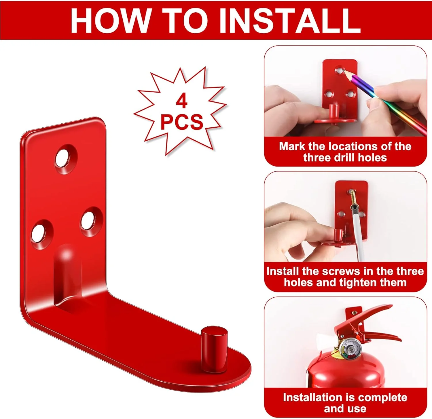 نگهدارنده کپسول آتش نشانی Oudain، بست کپسول آتش نشانی برای کپسول های 5 تا 20 پوندی، نصب دیواری جهانی، قلاب دیواری کپسول آتش نشانی، پیچ، واشر، برچسب ایمنی خود چسب (8 ست)