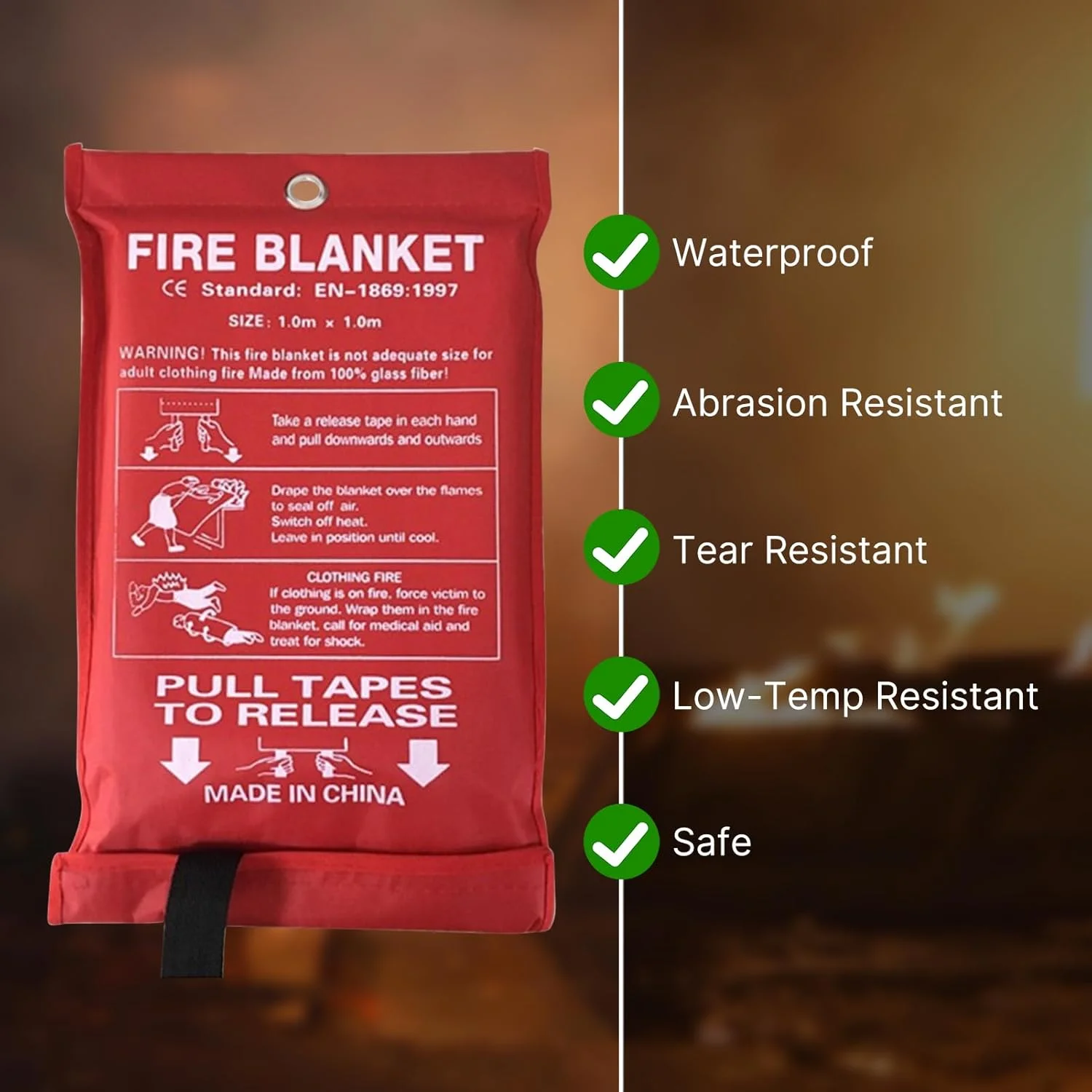 پتوهای آتش نشانی Fawoonu برای مواقع اضطراری خانه و آشپزخانه، 100x100 سانتی متر، پتو اطفاء حریق، پوشاندن منبع آتش و جداسازی هوا، پتو آتش نشانی فایبرگلاس برای ایمنی خانه
