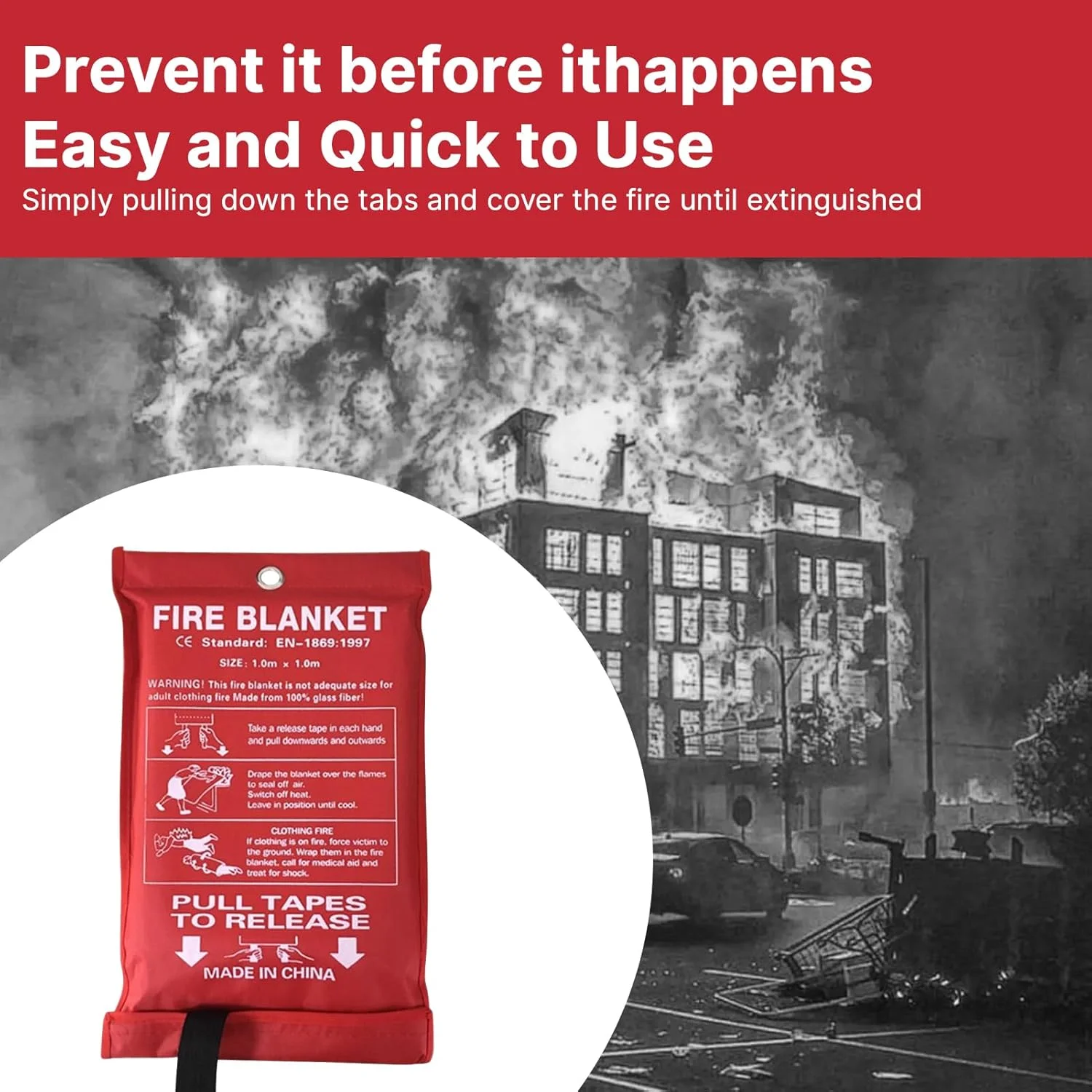پتوهای آتش نشانی Fawoonu برای مواقع اضطراری خانه و آشپزخانه، 100x100 سانتی متر، پتو اطفاء حریق، پوشاندن منبع آتش و جداسازی هوا، پتو آتش نشانی فایبرگلاس برای ایمنی خانه