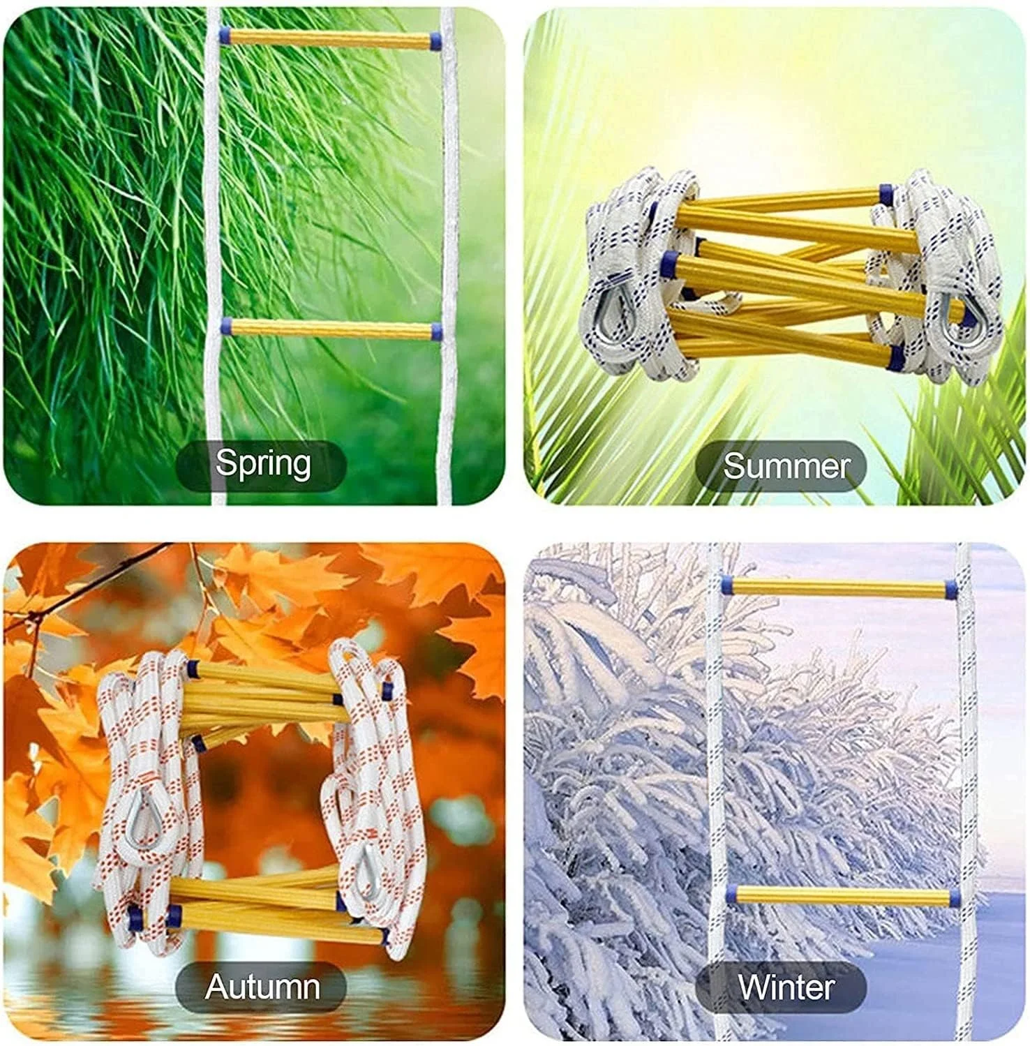 نردبان طنابی فرار از آتش، نردبان فرار از آتش، نردبان ایمنی تخلیه آتش قابل حمل با قلاب، نردبان فرار اضطراری نایلونی برای فضای داخلی و خارجی / 15 متر