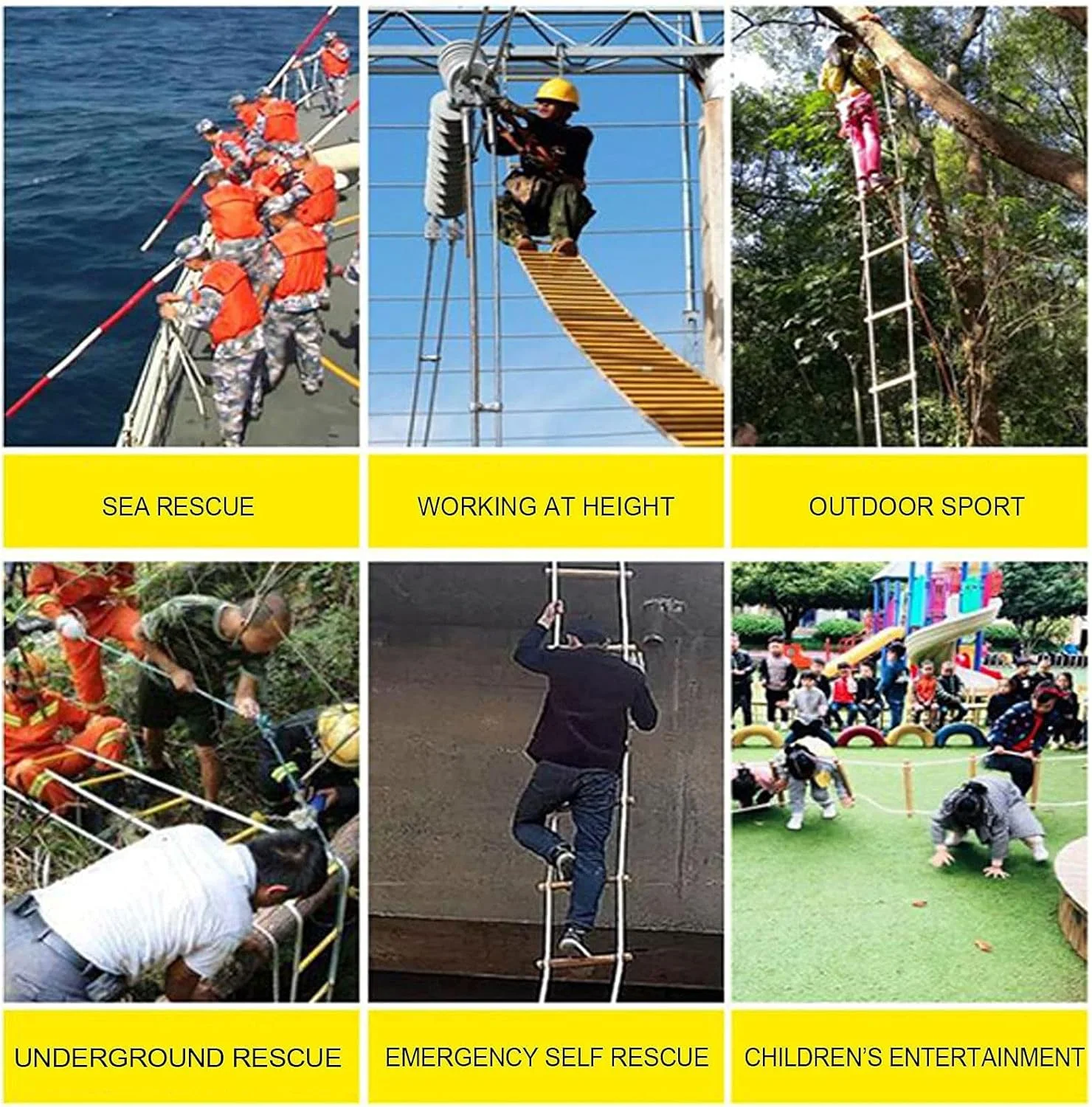 نردبان طنابی فرار از آتش، نردبان فرار از آتش، نردبان ایمنی تخلیه آتش قابل حمل با قلاب، نردبان فرار اضطراری نایلونی برای فضای داخلی و خارجی / 15 متر