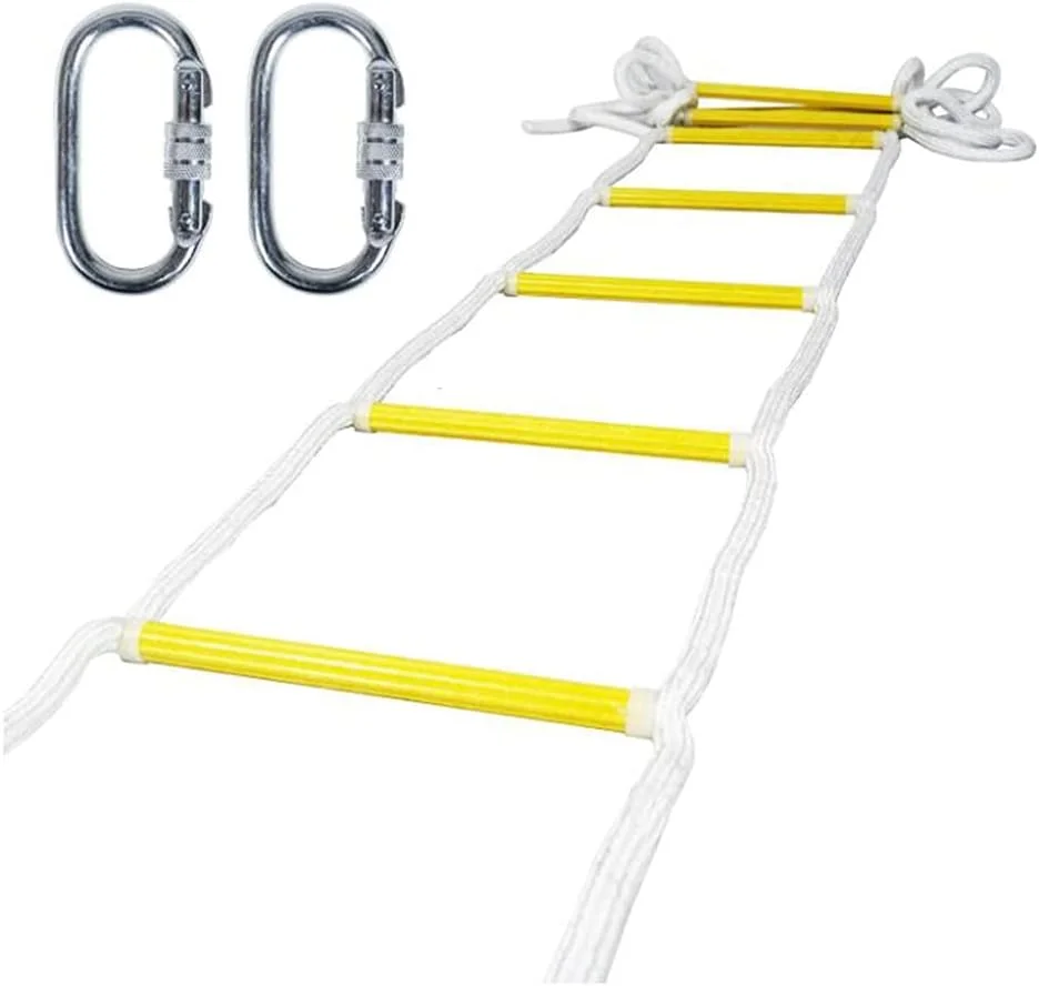نردبان طنابی فرار از آتش، نردبان نرم برای کودکان و بزرگسالان با کارابین، نردبان ایمنی اضطراری مقاوم در برابر شعله از پنجره و بالکن / 25 متر / 82 فوت
