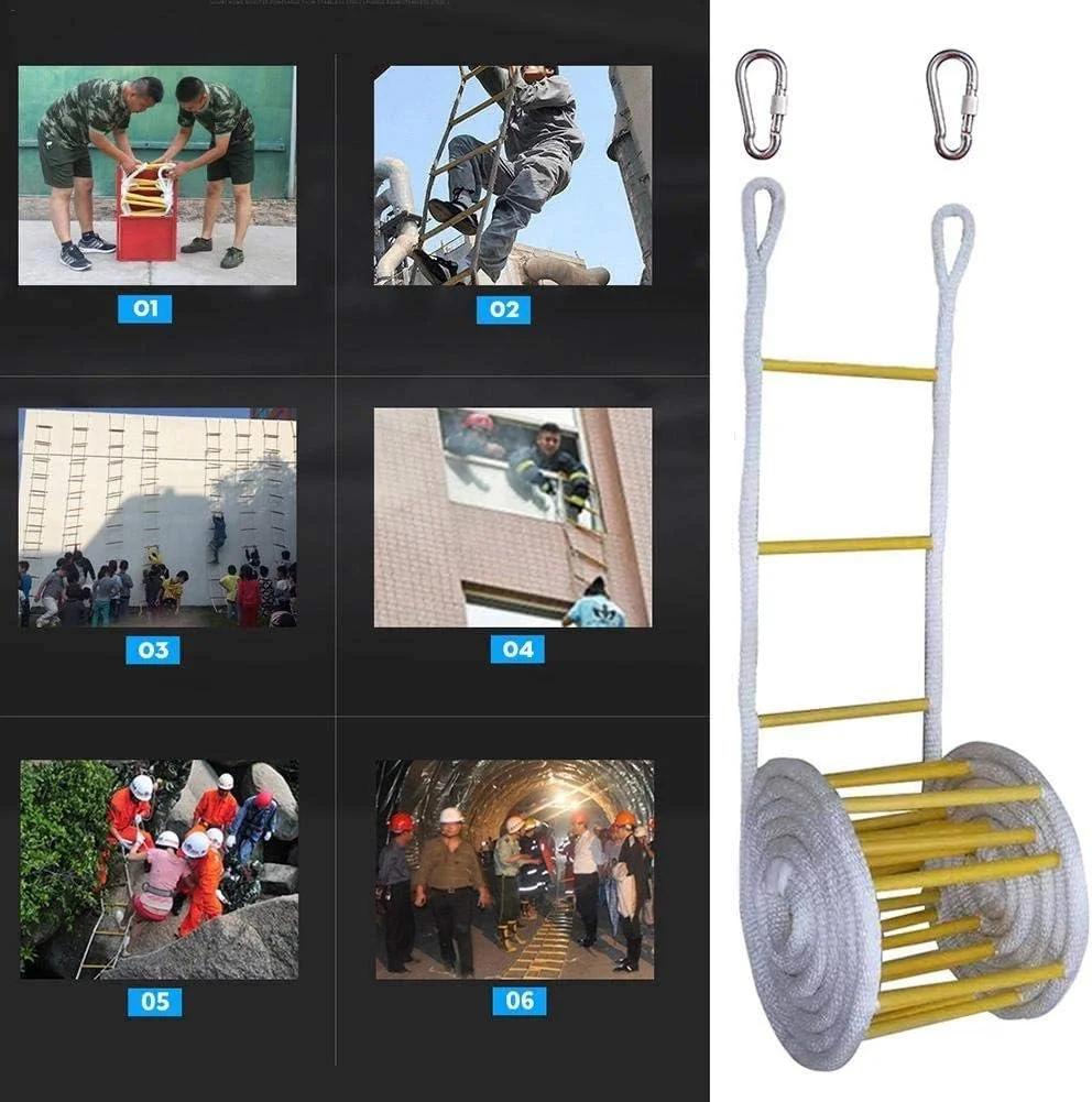نردبان آتش نشانی اضطراری XRTLYH با طناب ایمنی مقاوم و کارابین برای استقرار سریع در آتش سوزی، ظرفیت وزن تا 900 کیلوگرم، 10 متر