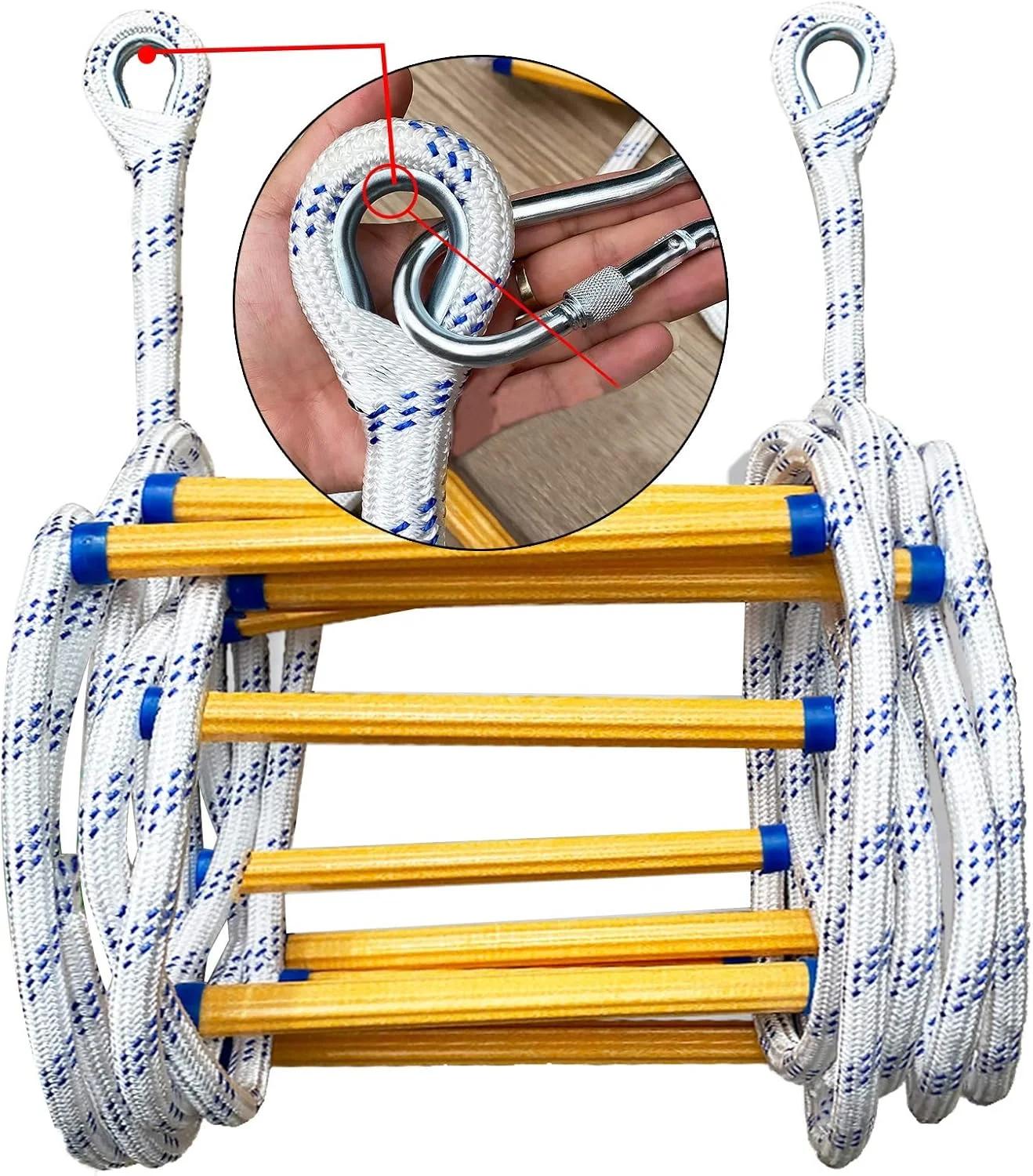 نردبان فرار از آتش، نردبان اضطراری فرار از آتش، نردبان طنابی ایمنی مقاوم در برابر شعله با قلاب، نردبان مهندسی صعود خانگی برای پنجره و بالکن / زرد / 10 متر