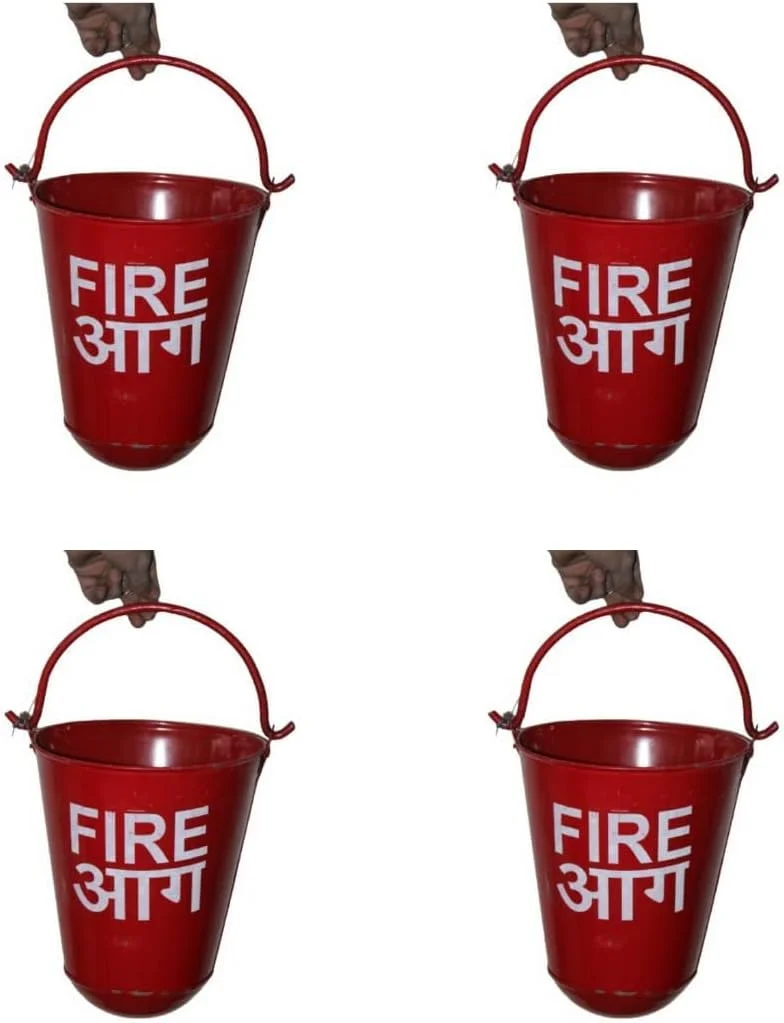 سطل آتش نشانی حرفه ای Rahul از جنس فولاد آلیاژی آهن، سطل ایمنی آتش نشانی برای شومینه، سوزاندن چوب، حمل خاکستر در داخل و خارج از منزل، ظرفیت 9 لیتر، قرمز (بسته 4 عددی)
