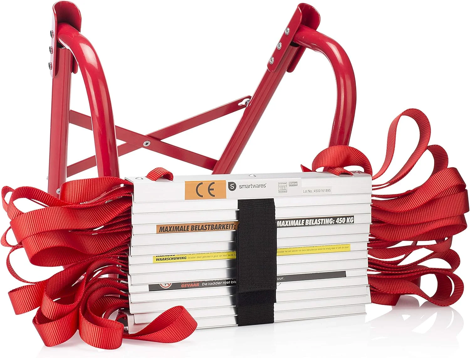 نردبان فرار از آتش Smartwares، 4.5 متری، مدل BBVL، ظرفیت 450 کیلوگرم، نصب جهانی پنجره، فولاد آلیاژی، قرمز