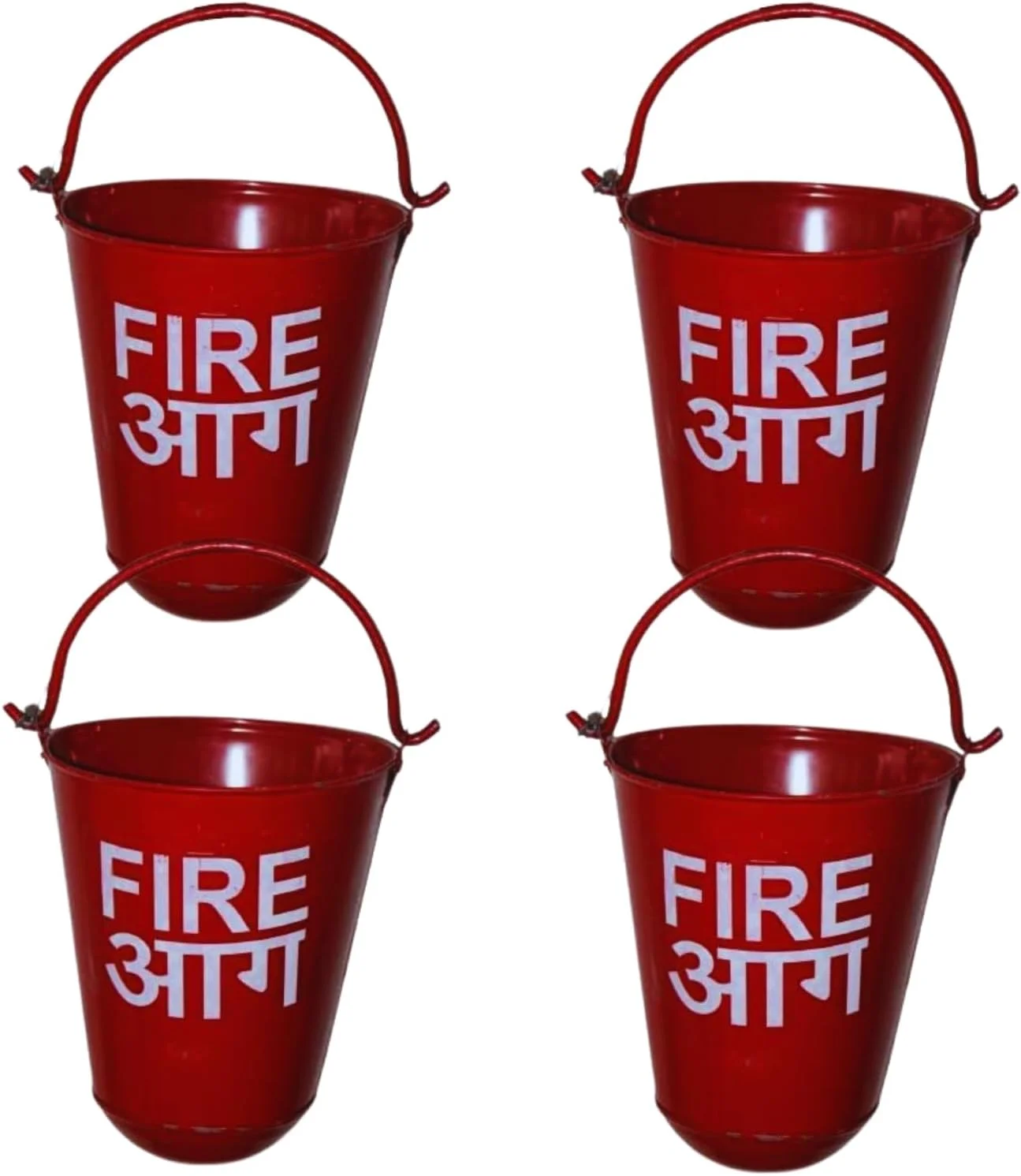 سطل آتش نشانی حرفه ای Rahul از جنس فولاد آلیاژی آهن، سطل ایمنی آتش نشانی برای شومینه، سوزاندن چوب، حمل خاکستر در داخل و خارج از منزل، ظرفیت 9 لیتر، قرمز (بسته 4 عددی)