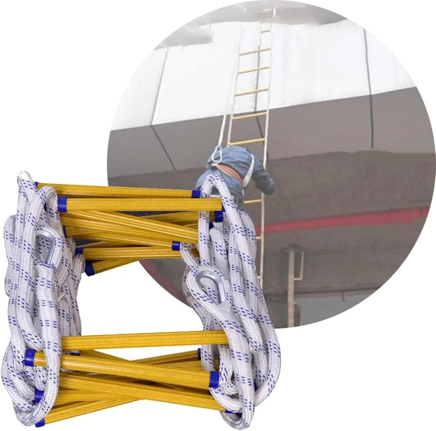 نردبان فرار از آتش، نردبان های فرار اضطراری 2 تا 18 طبقه با کارابین، نردبان طنابی ایمنی نرم برای فرار از پنجره و بالکن / 50 متر / 164 فوت (15 متر / 49 فوت)