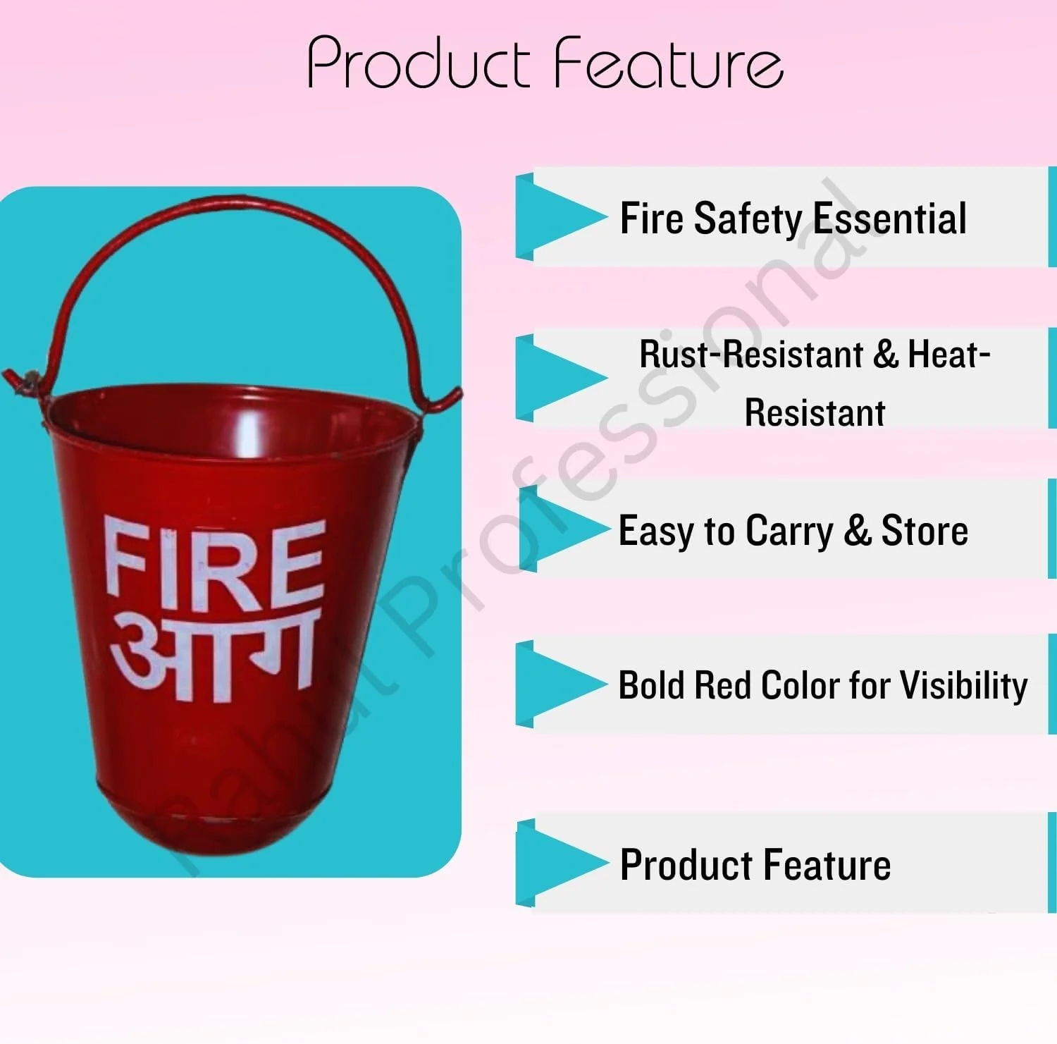 سطل آتش نشانی حرفه ای Rahul از جنس فولاد آلیاژی آهن، سطل ایمنی آتش نشانی برای شومینه، سوزاندن چوب، حمل خاکستر در داخل و خارج از منزل، ظرفیت 9 لیتر، قرمز (بسته 4 عددی)