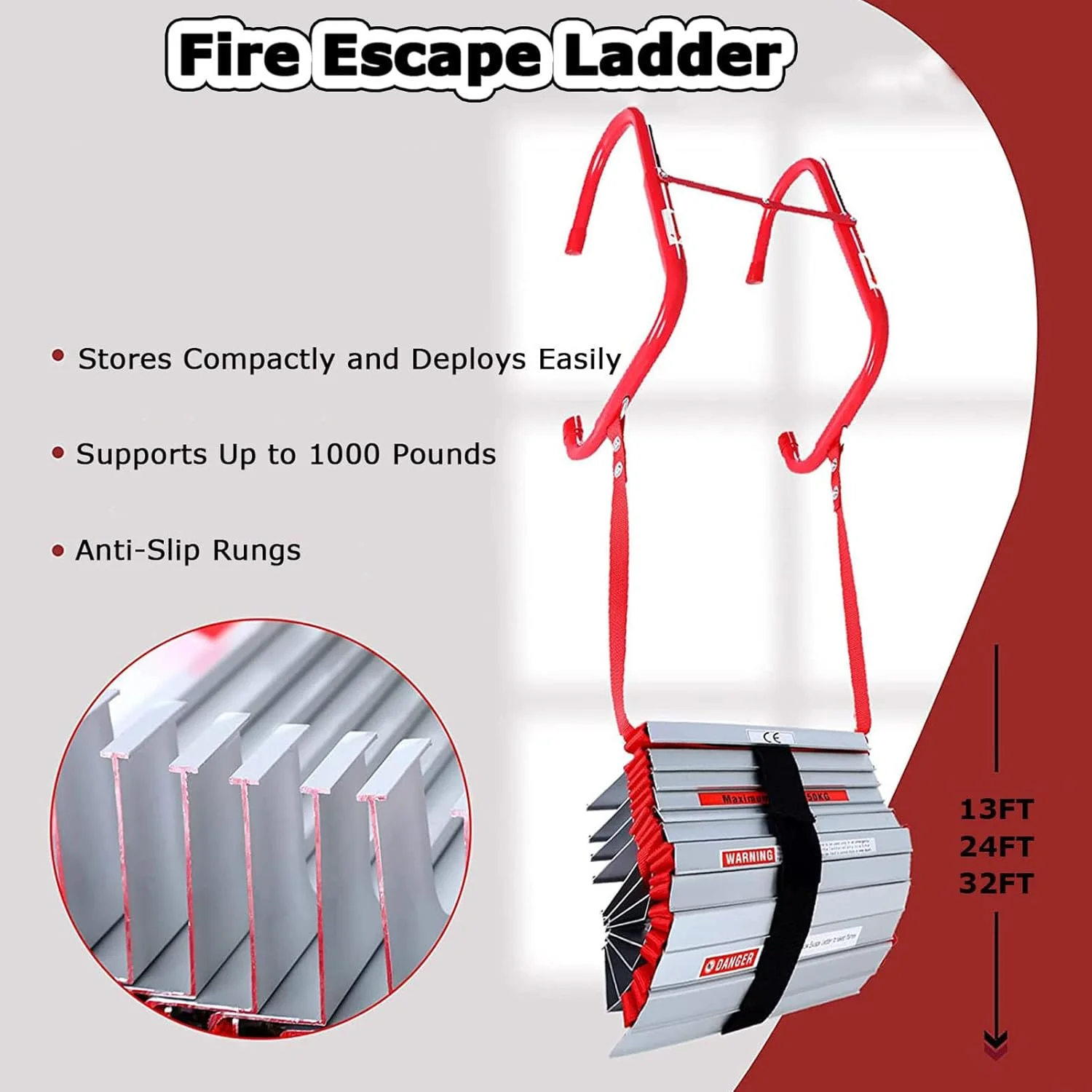 نردبان فرار اضطراری از آتش سوزی، نردبان طنابی قابل حمل برای خروج اضطراری از پنجره در داخل یا خارج از منزل، نردبان ایمنی آتش نشانی 2 تا 6 طبقه با پله های ضد لغزش، 7.5 متر نردبان فرار اضطراری از آتش سوزی، نردبان طنابی قابل حمل برای خروج اضطراری از پنجره در داخل یا خارج از منزل، نردبان ایمنی آتش نشانی 2 تا 6 طبقه با پله های ضد لغزش، 7.5 متر