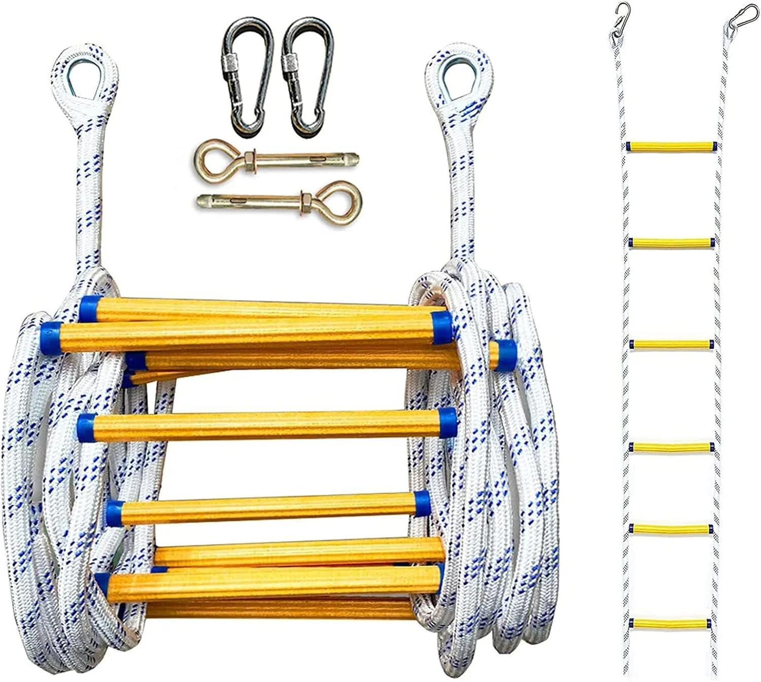 نردبان فرار اضطراری از آتش، نردبان طنابی مقاوم در برابر آتش با قلاب کارابین برای کودکان و بزرگسالان، نردبان نجات آتش نشانی 2 تا 6 طبقه، 8 متر