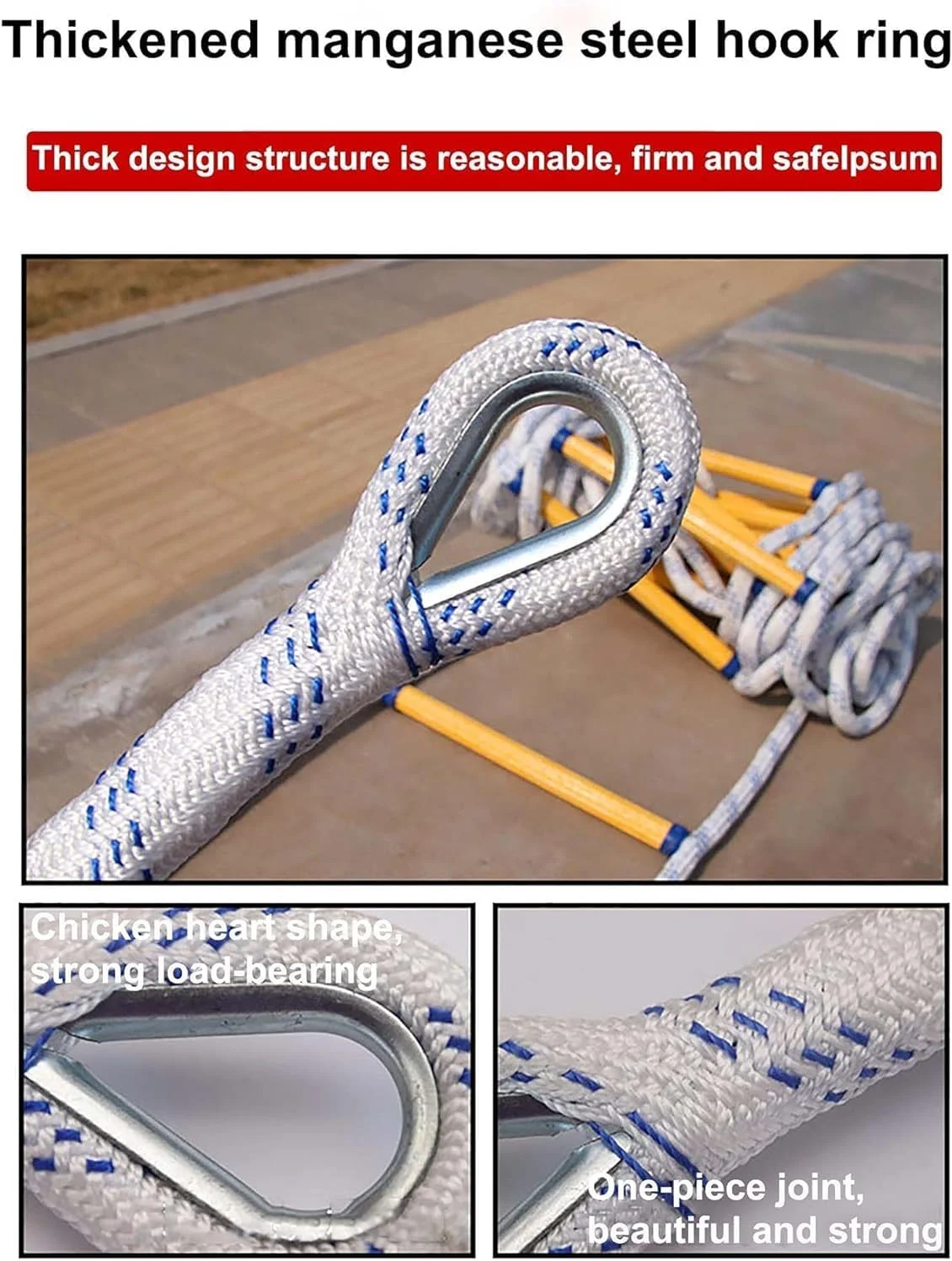 نردبان طنابی فرار از آتش، نردبان فرار از آتش، نردبان های ایمنی فرار از آتش طنابی با کارابین نردبان های فرار نایلونی قابل استفاده مجدد برای پنجره ها و بالکن ها (اندازه: 10 متر / 32.8 فوت)