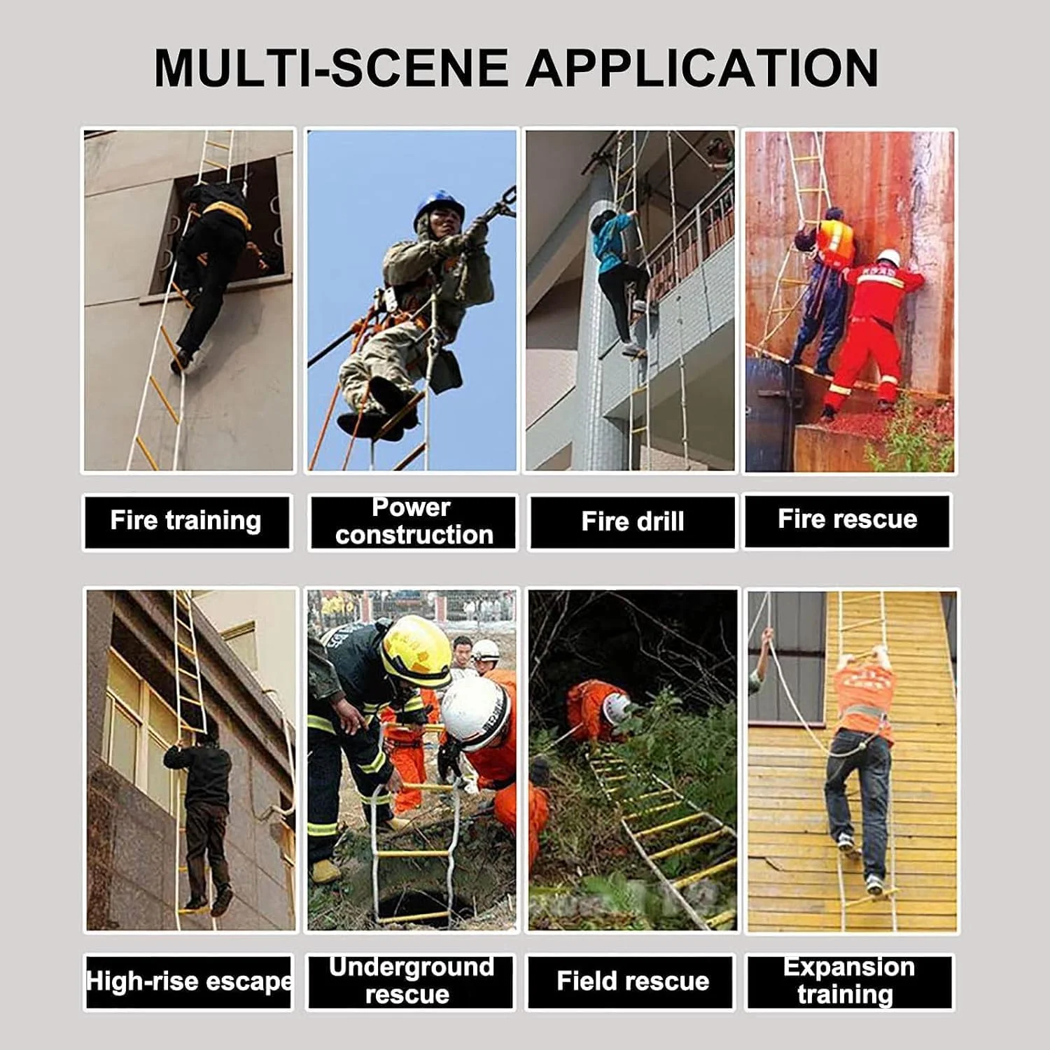 نردبان طنابی فرار از آتش، نردبان فرار از آتش، نردبان های ایمنی فرار از آتش طنابی با کارابین نردبان های فرار نایلونی قابل استفاده مجدد برای پنجره ها و بالکن ها (اندازه: 10 متر / 32.8 فوت)