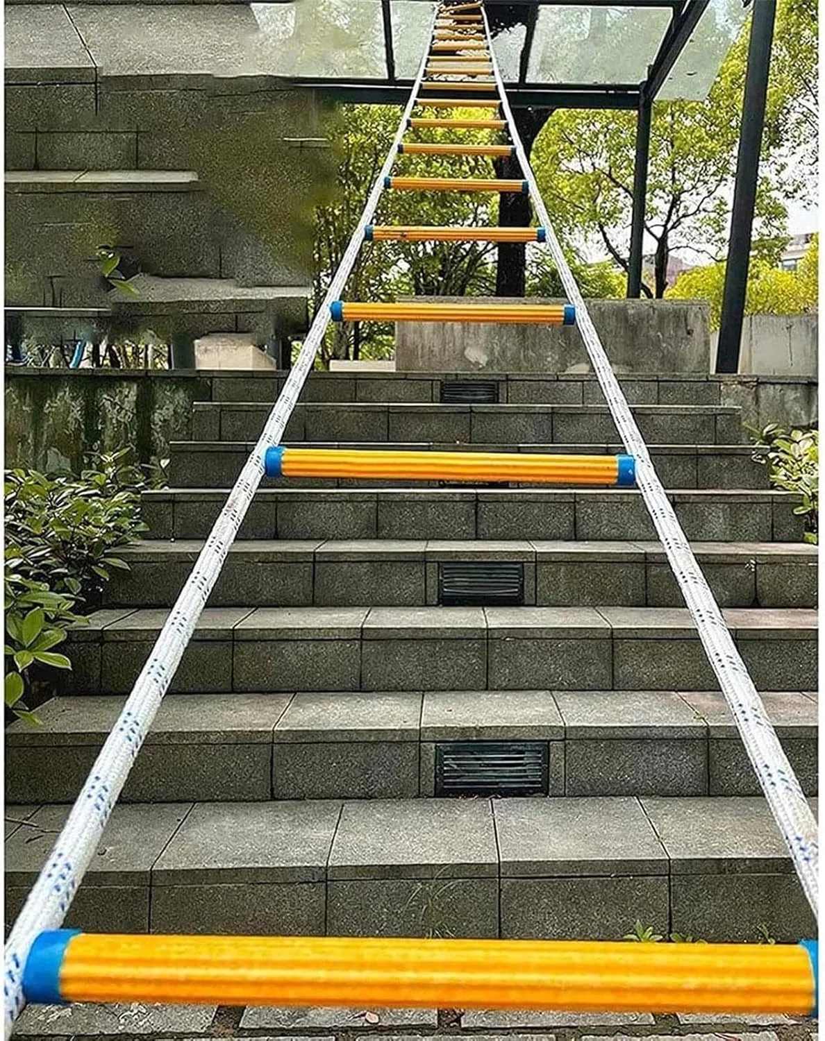 نردبان فرار از آتش، نردبان های فرار اضطراری 2 تا 18 طبقه با کارابین، نردبان طنابی ایمنی نرم برای فرار از پنجره و بالکن / 50 متر / 164 فوت (15 متر / 49 فوت)