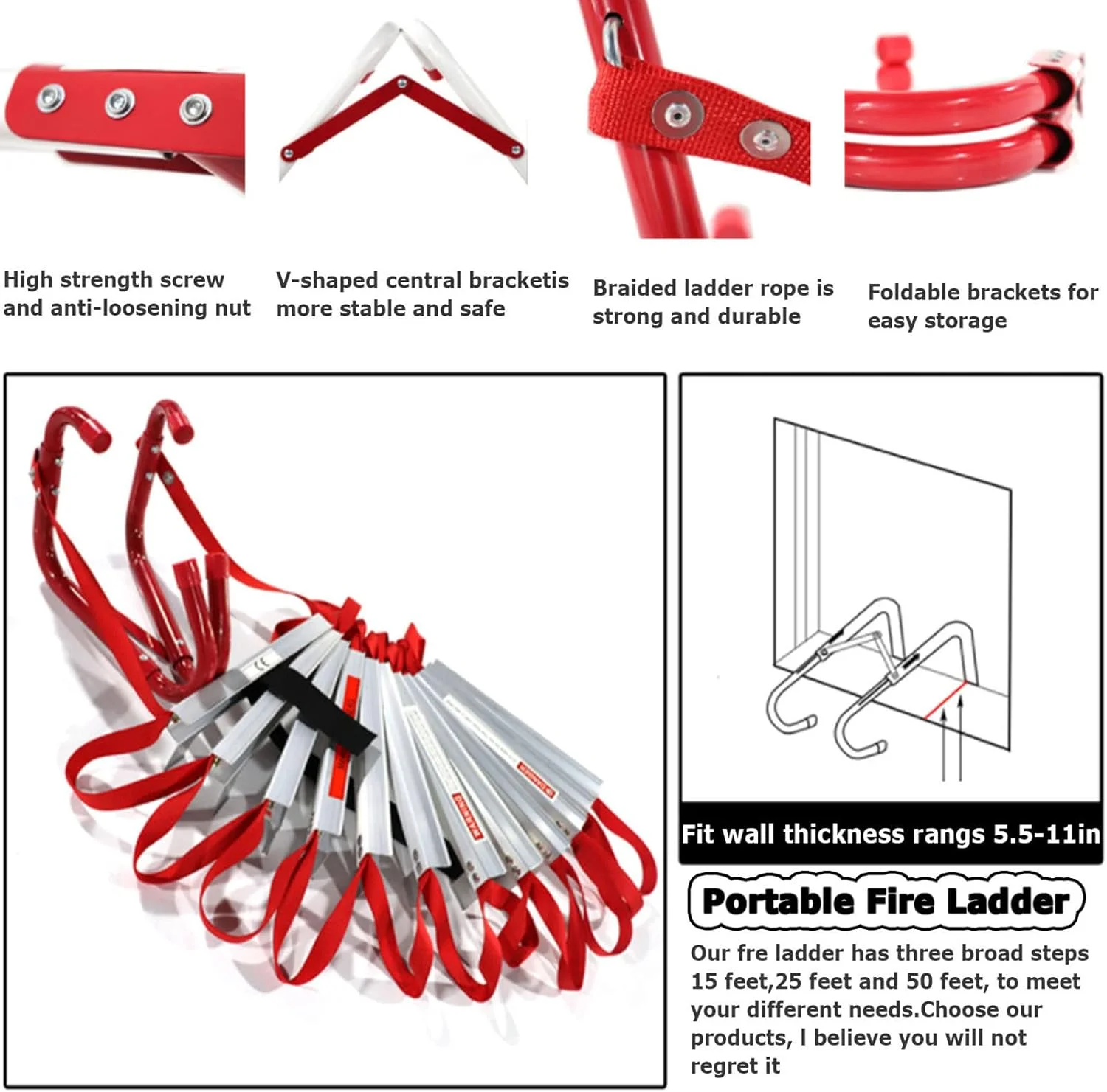 نردبان فرار اضطراری از آتش سوزی، نردبان طنابی قابل حمل برای خروج اضطراری از پنجره در داخل یا خارج از منزل، نردبان ایمنی آتش نشانی 2 تا 6 طبقه با پله های ضد لغزش، 7.5 متر نردبان فرار اضطراری از آتش سوزی، نردبان طنابی قابل حمل برای خروج اضطراری از پنجره در داخل یا خارج از منزل، نردبان ایمنی آتش نشانی 2 تا 6 طبقه با پله های ضد لغزش، 7.5 متر