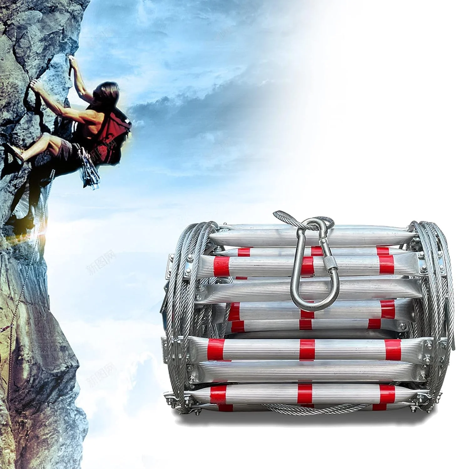 نردبان طنابی تاشو فرار از آتش، نردبان تخلیه اضطراری مقاوم در برابر آتش، نردبان نجات آتش نشانی 2-7 طبقه، نگهداری آسان (اندازه: 30 متر)