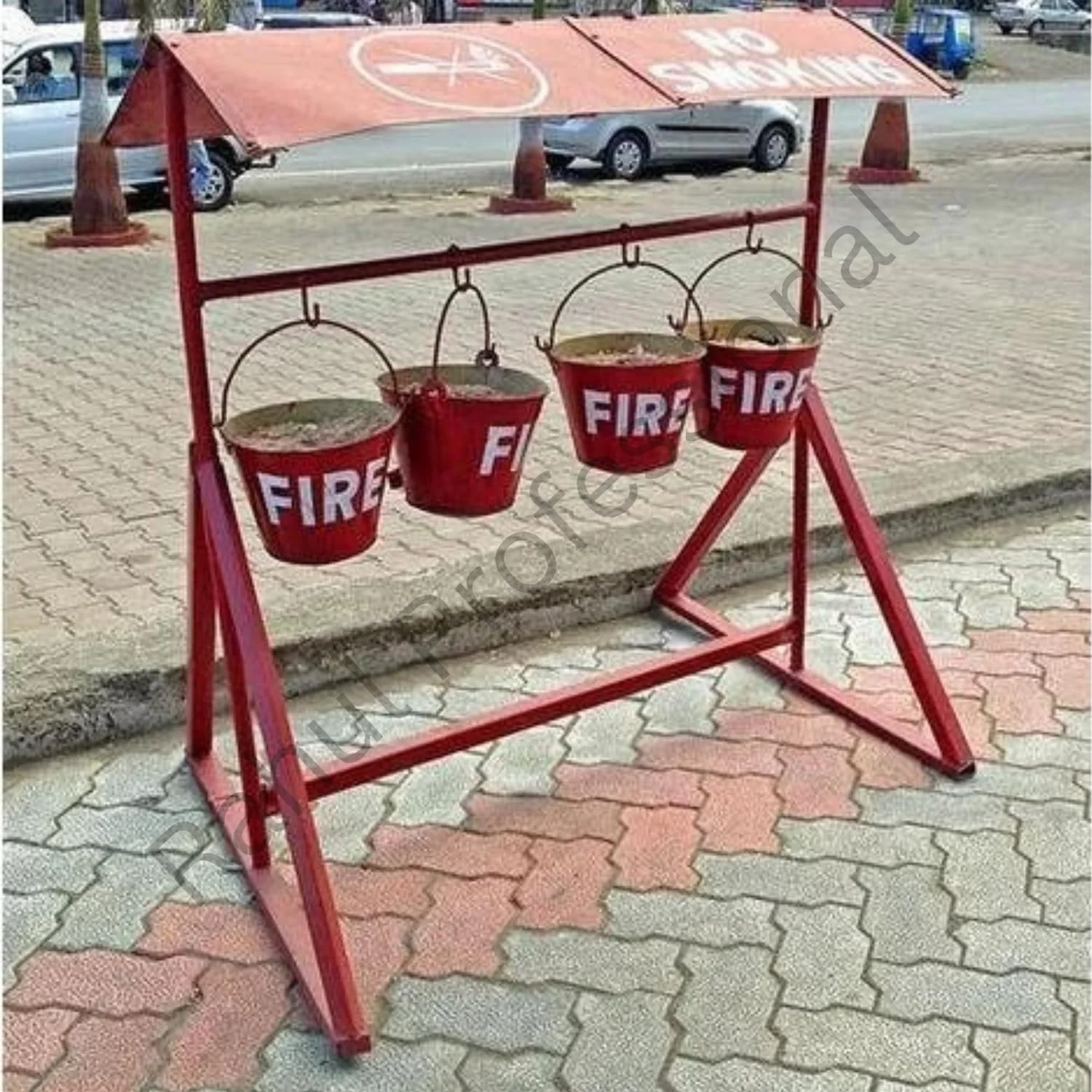 سطل آتش نشانی حرفه ای Rahul از جنس فولاد آلیاژی آهن، سطل ایمنی آتش نشانی برای شومینه، سوزاندن چوب، حمل خاکستر در داخل و خارج از منزل، ظرفیت 9 لیتر، قرمز (بسته 4 عددی)