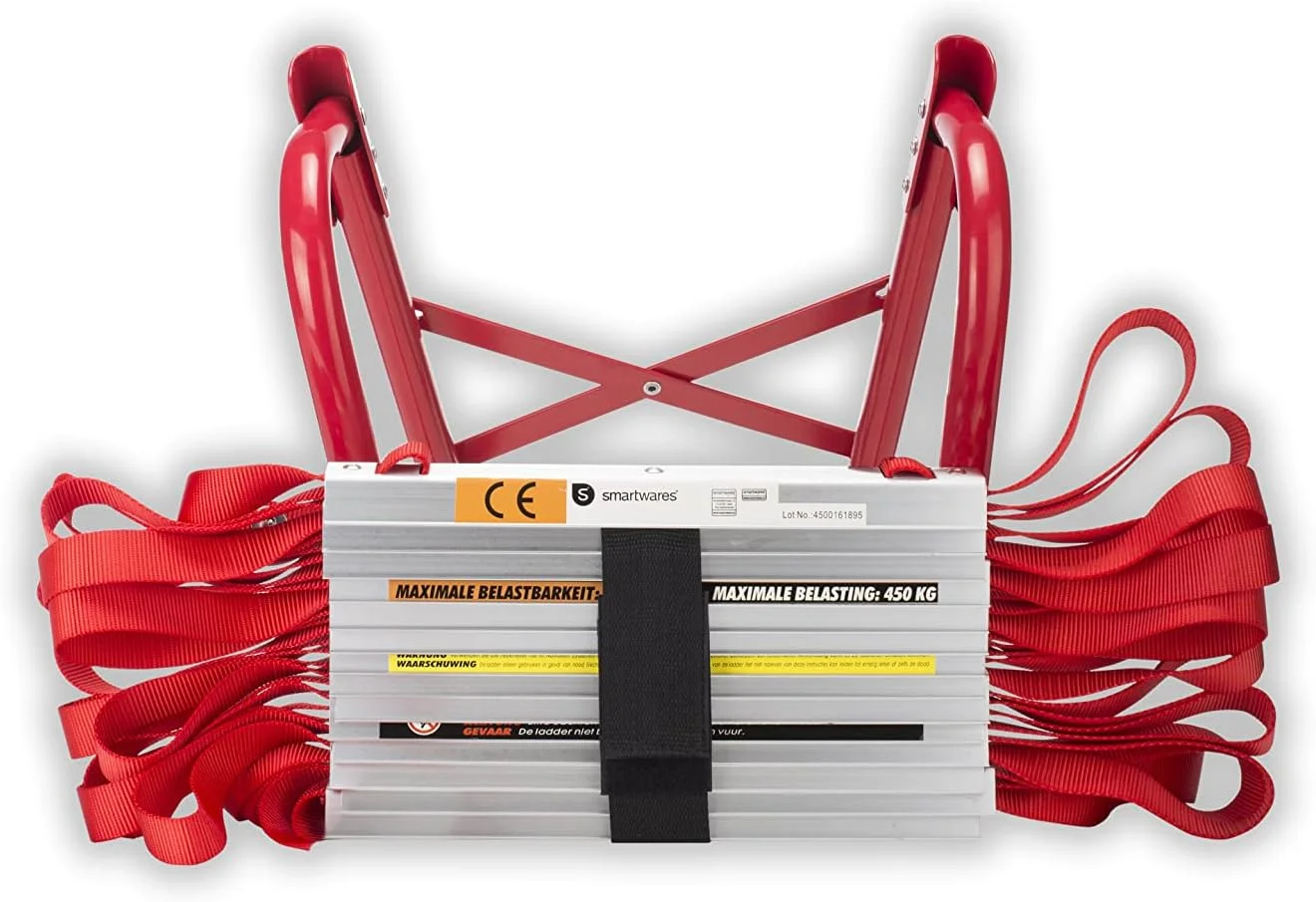 نردبان فرار از آتش Smartwares، 4.5 متری، مدل BBVL، ظرفیت 450 کیلوگرم، نصب جهانی پنجره، فولاد آلیاژی، قرمز