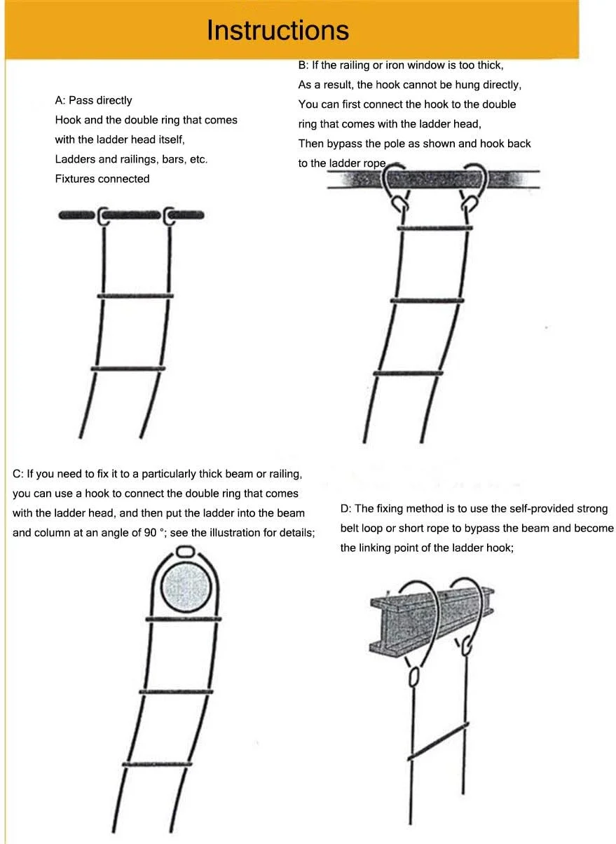 نردبان آتش نشانی اضطراری bltHlbc با طناب ایمنی مقاوم در برابر آتش و کارابین برای استقرار سریع در آتش سوزی، نردبان نجات آتش نشانی 2-3 طبقه، ظرفیت وزنی تا 900 کیلوگرم، 4 متر