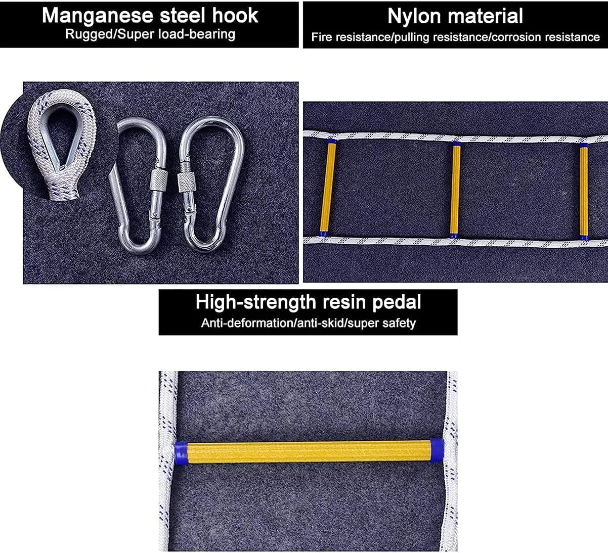 نردبان ایمنی WJFZDLUCK، نردبان طنابی در نردبان نجات اضطراری، فرار از آتش، نردبان آتش نشانی با قلاب، نردبان طنابی نجات / 15 متر (49.2 فوت)