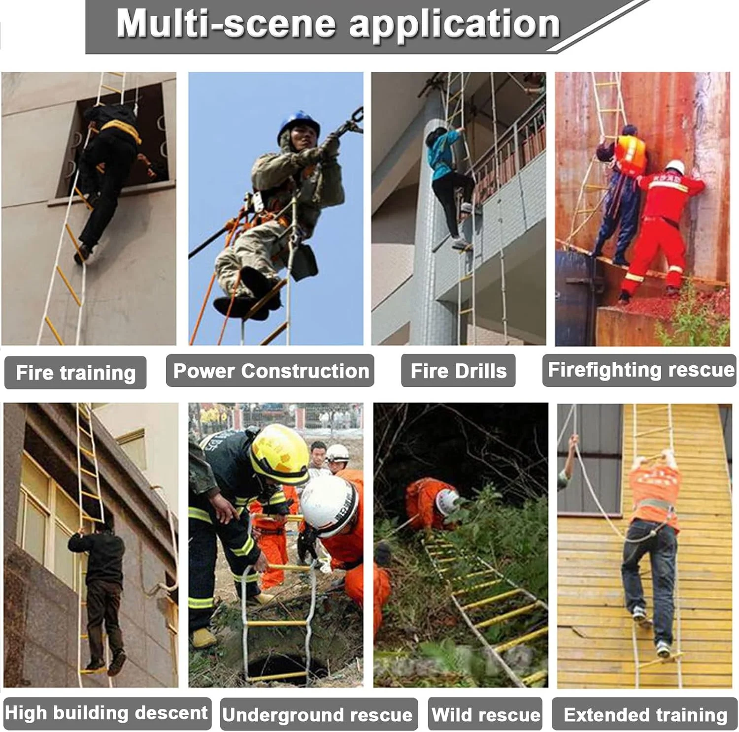 نردبان طنابی فرار از آتش، نردبان های فرار اضطراری از آتش، نردبان طنابی ایمنی مقاوم در برابر شعله 5M-30M با قلاب برای فرار کودکان و بزرگسالان از پنجره و بالکن، 12 متری