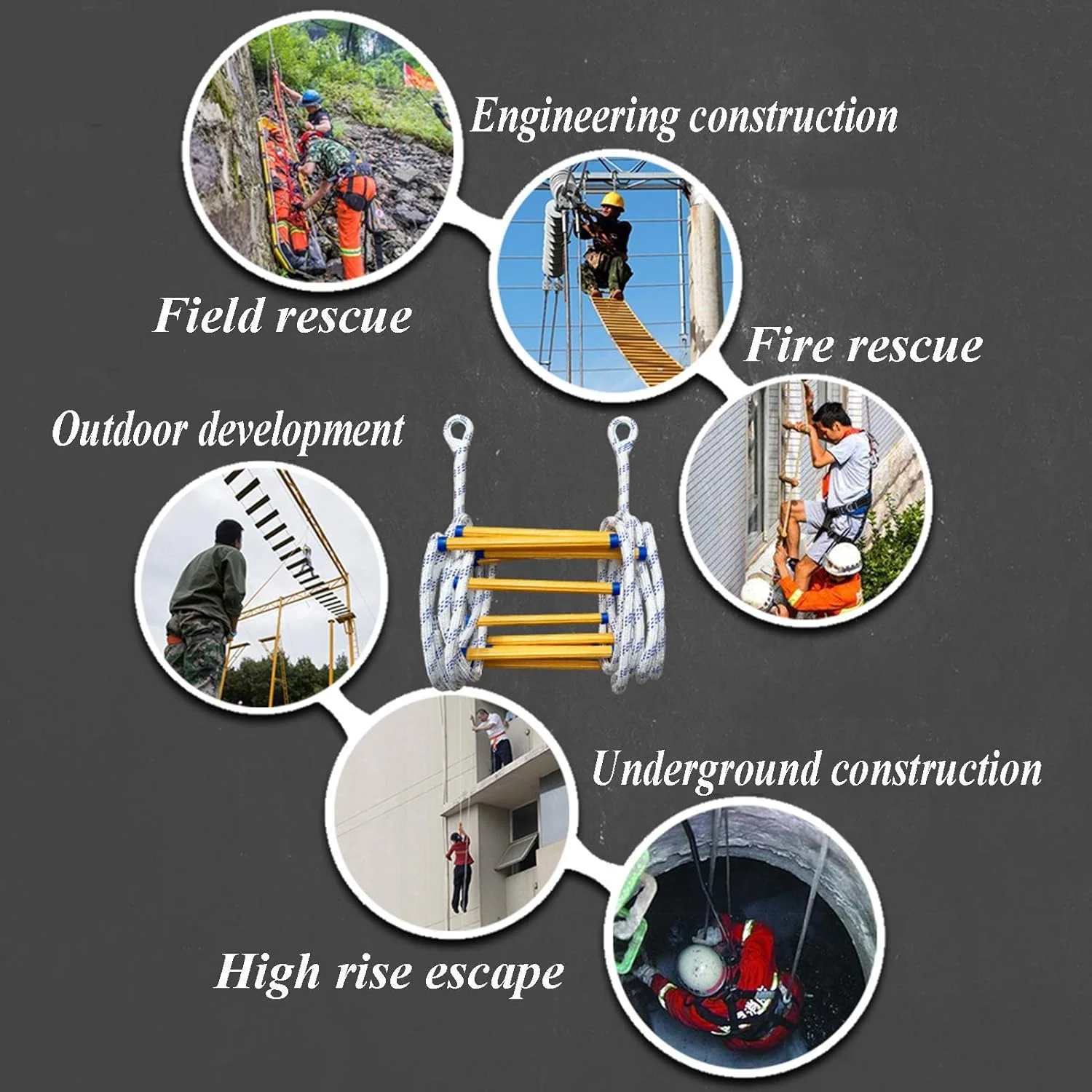 نردبان فرار از آتش، نردبان فرار اضطراری از آتش، نردبان طنابی ایمنی نایلونی مقاوم در برابر شعله، نردبان نرم مهندسی/زرد/5 متر نردبان فرار از آتش، نردبان فرار اضطراری از آتش، نردبان طنابی ایمنی نایلونی مقاوم در برابر شعله، نردبان نرم مهندسی/زرد/5 متر