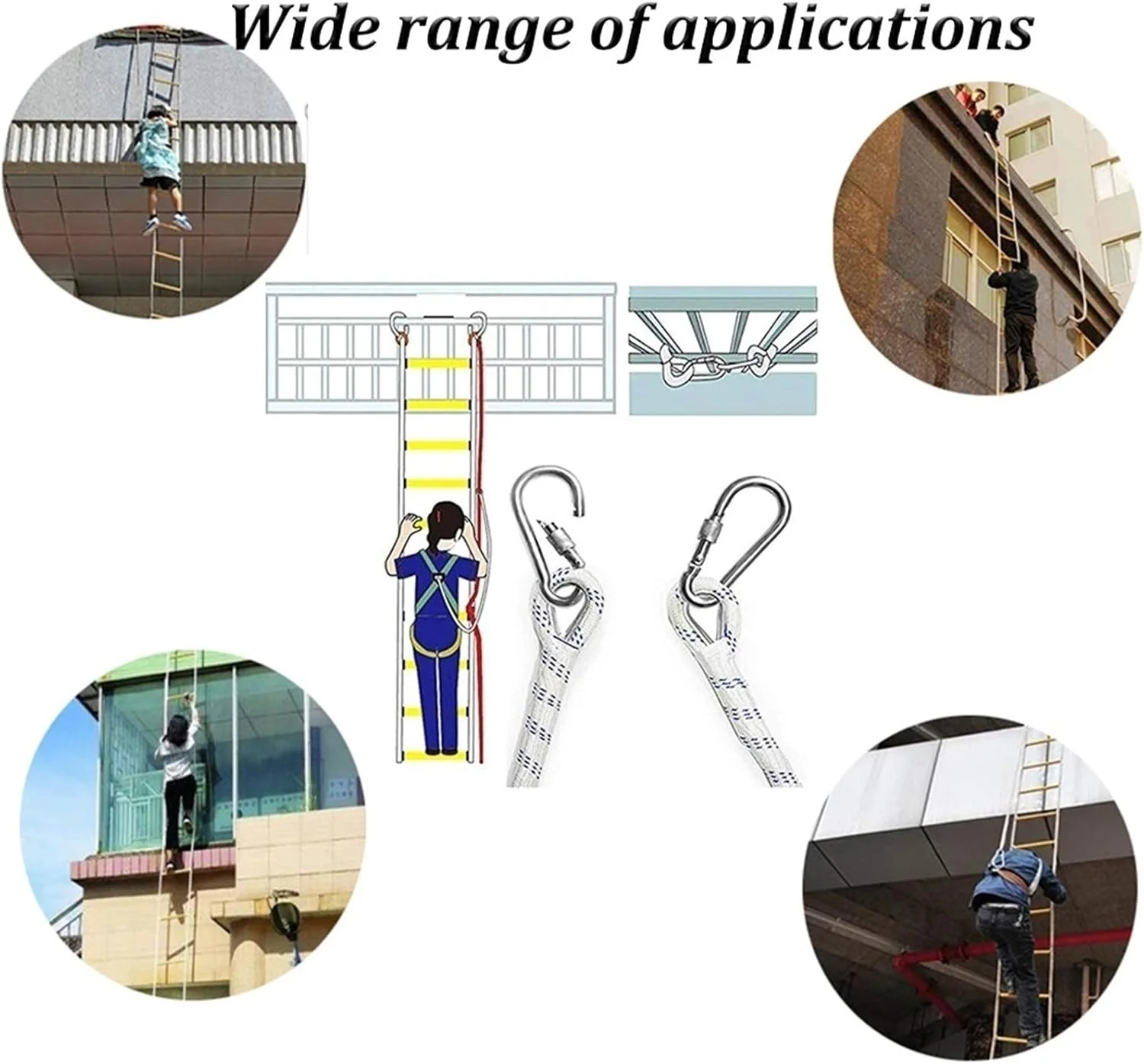 نردبان فرار از آتش، نردبان فرار اضطراری از آتش، نردبان طنابی ایمنی نایلونی مقاوم در برابر شعله، نردبان نرم مهندسی/زرد/5 متر نردبان فرار از آتش، نردبان فرار اضطراری از آتش، نردبان طنابی ایمنی نایلونی مقاوم در برابر شعله، نردبان نرم مهندسی/زرد/5 متر