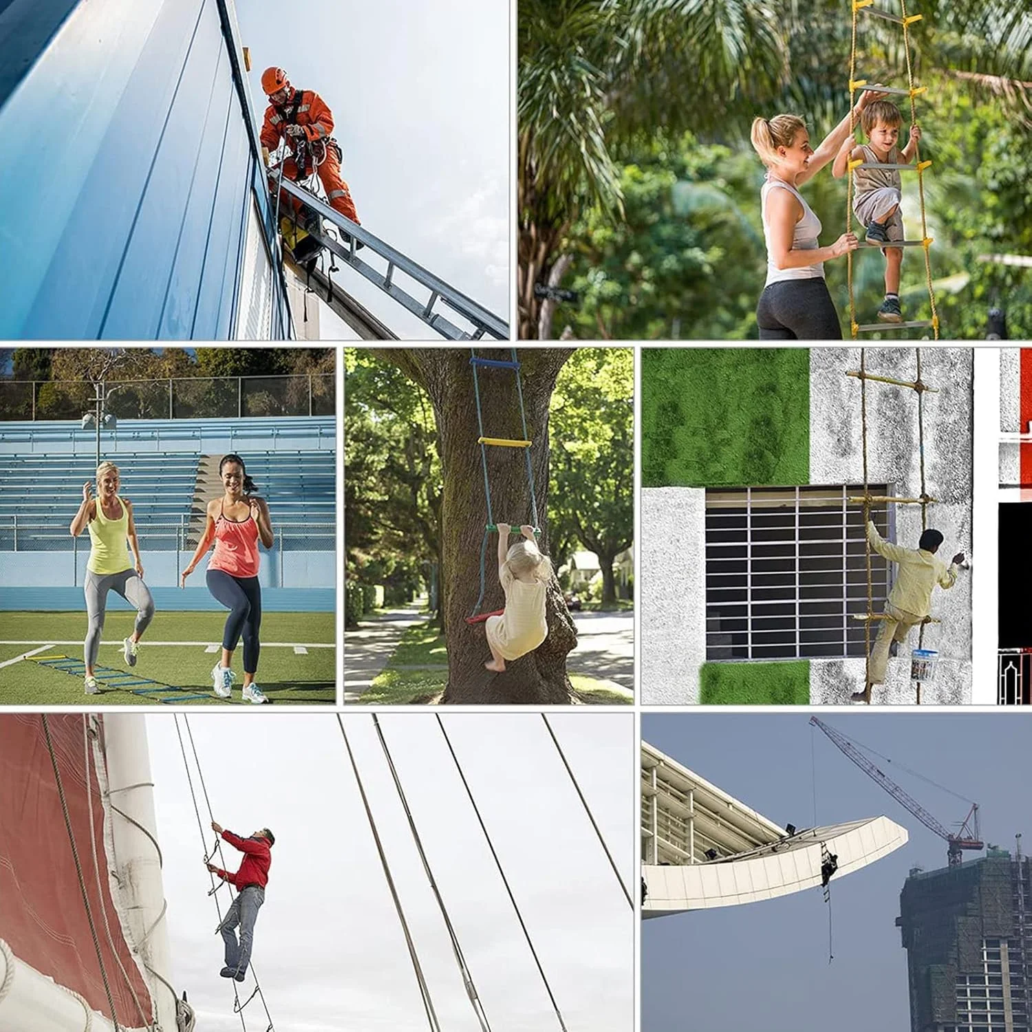 نردبان طنابی فرار از آتش SDFhNest، نردبان ایمنی مقاوم در برابر آتش برای تخلیه اضطراری با قلاب کارابین برای کودکان و بزرگسالان، نردبان نجات آتش نشانی 2 تا 8 طبقه / 25 متر (3 متر)