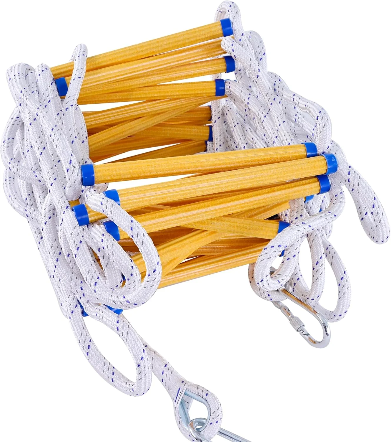 نردبان طنابی، نردبان فرار از آتش 8 متری، نردبان طنابی ایمنی مقاوم در برابر آتش با قلاب، نردبان اضطراری به سرعت باز می شود و قابل حمل و استفاده مجدد است، نردبان فرار از آتش تا 900 کیلوگرم تست شده است.