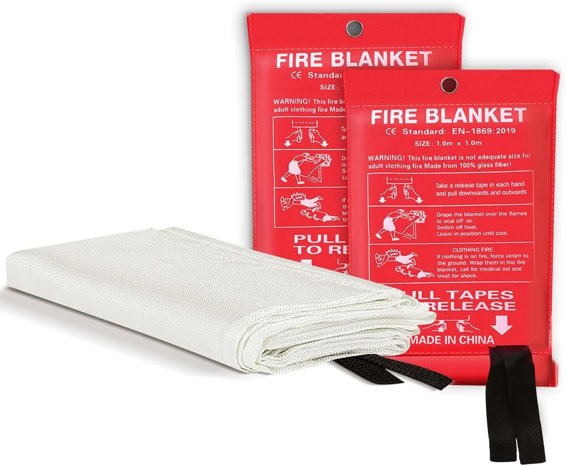 پتو نجات آتش نشانی قابل حمل THROYAL برای خانه، 100x100 سانتی متر، پتو آتش نشانی مربع شکل برای خانه و آشپزخانه، پتو ایمنی آتش نشانی، استفاده آسان