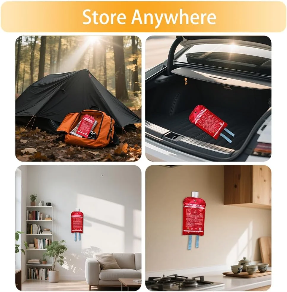 پتو اطفاء حریق JVANTE مطابق با استاندارد DIN EN 1869:2019 - پتو فایبرگلاس ایمنی با کیفیت بالا برای آتش سوزی های ناشی از روغن، خودرو، آشپزخانه، مدرسه، شومینه، کباب پز، دفتر، گاراژ و کارگاه (1.2 متر در 1.2 متر)