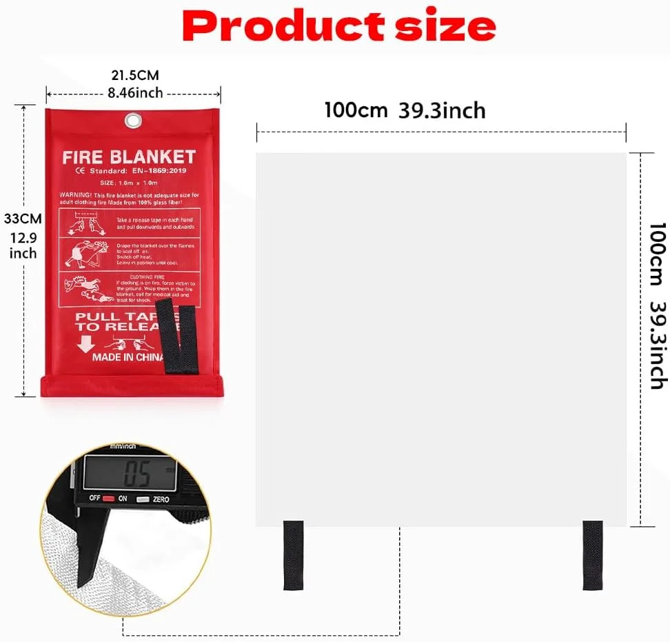پتو نجات آتش نشانی قابل حمل THROYAL برای خانه، 100x100 سانتی متر، پتو آتش نشانی مربع شکل برای خانه و آشپزخانه، پتو ایمنی آتش نشانی، استفاده آسان