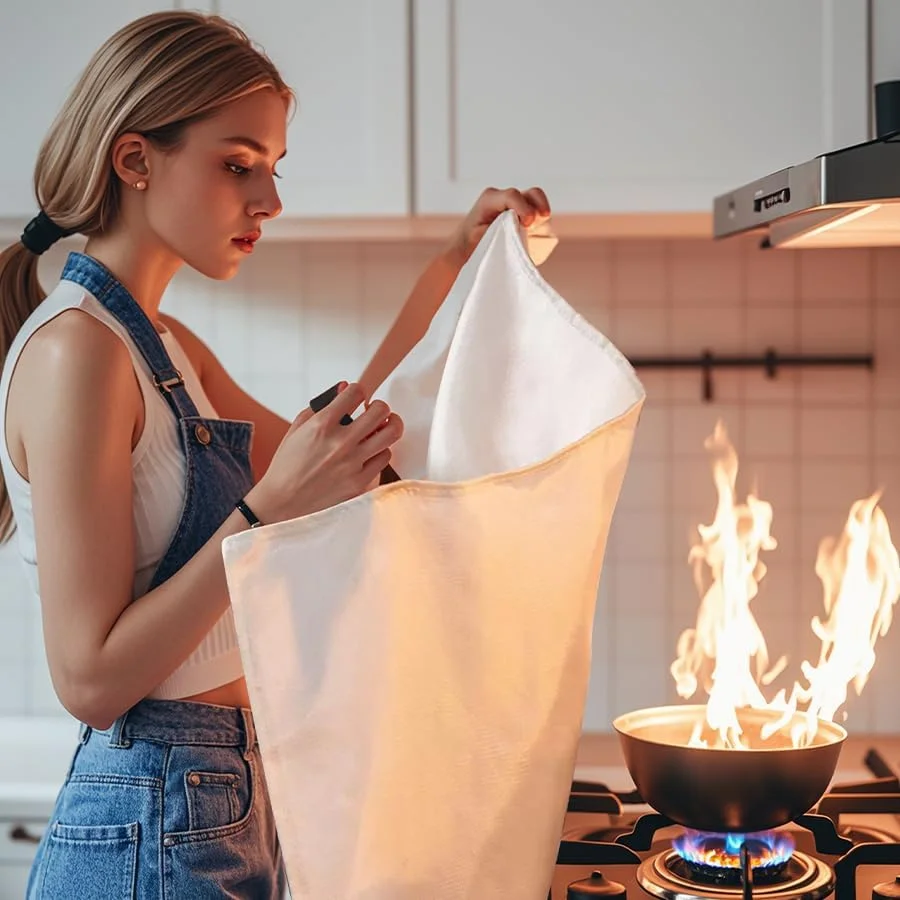 پتو نجات آتش نشانی قابل حمل THROYAL برای خانه، 100x100 سانتی متر، پتو آتش نشانی مربع شکل برای خانه و آشپزخانه، پتو ایمنی آتش نشانی، استفاده آسان