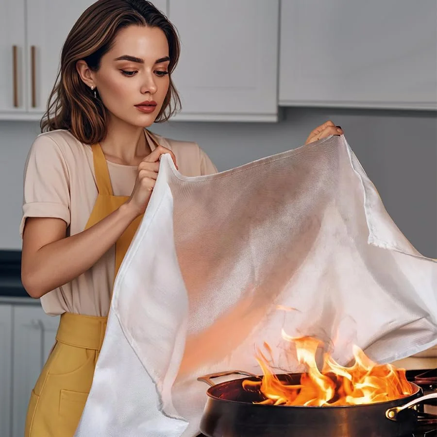 پتو نجات آتش نشانی قابل حمل THROYAL برای خانه، 100x100 سانتی متر، پتو آتش نشانی مربع شکل برای خانه و آشپزخانه، پتو ایمنی آتش نشانی، استفاده آسان