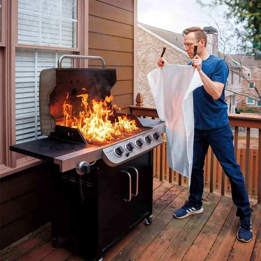 پتو نجات آتش نشانی قابل حمل THROYAL برای خانه، 100x100 سانتی متر، پتو آتش نشانی مربع شکل برای خانه و آشپزخانه، پتو ایمنی آتش نشانی، استفاده آسان