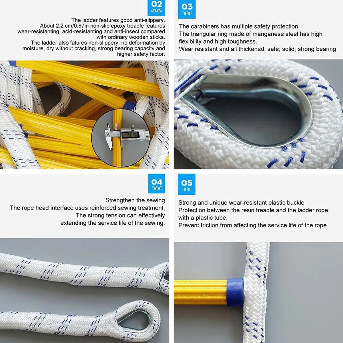 نردبان طنابی نرم ایمنی فضای باز، نردبان فرار، نردبان نرم آتش نشانی، نردبان طنابی فرار، نردبان نجات ایمنی / 6 متر / 20 فوت