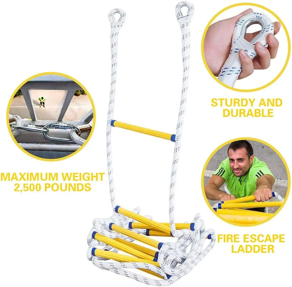نردبان طنابی فرار اضطراری از آتش سوزی 3-4 طبقه، نردبان آتش نشانی، نردبان ایمنی نرم با کارابین برای فرار کودکان و بزرگسالان از پنجره و بالکن، تحمل وزن تا 408 کیلوگرم، سفید - 10 متر نردبان طنابی فرار اضطراری از آتش سوزی 3-4 طبقه، نردبان آتش نشانی، نردبان ایمنی نرم با کارابین برای فرار کودکان و بزرگسالان از پنجره و بالکن، تحمل وزن تا 408 کیلوگرم، سفید - 10 متر