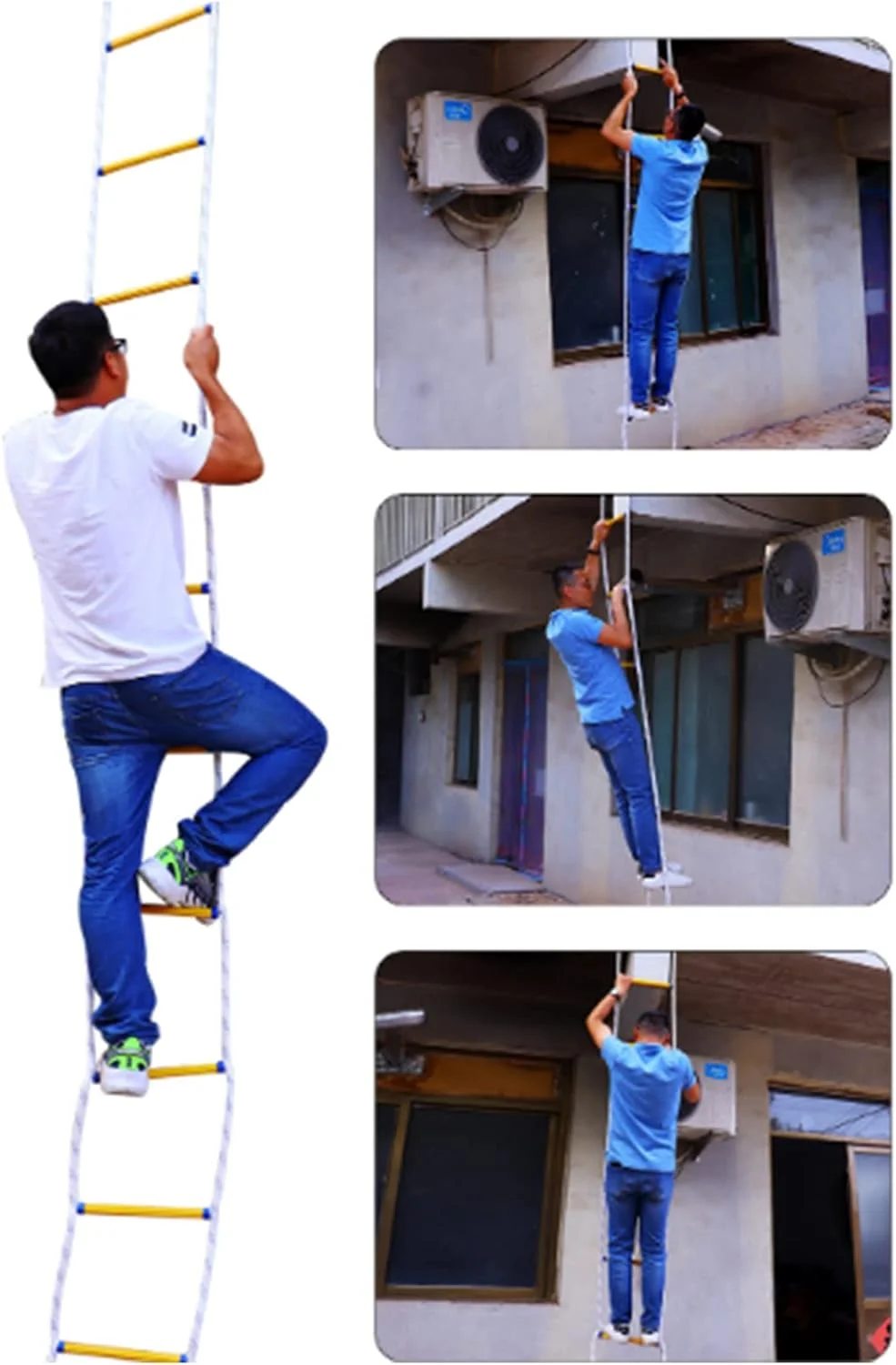 نردبان فرار از آتش 2 تا 8 طبقه، نردبان طنابی ایمنی اضطراری با قلاب های ضامن دار، مقاوم در برابر شعله، 3 متری، 5 متری، 8 متری، مناسب برای خانه، صعود، فرار از آتش / 3 متر / 10 فوت (8 متر / 26 فوت)