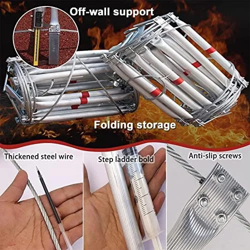 نردبان فرار از آتش، نردبان های فرار از آتش، نردبان طنابی نجات اضطراری، نردبان های طنابی سنگین و چند منظوره با قلاب / 10 متر (5 متر)