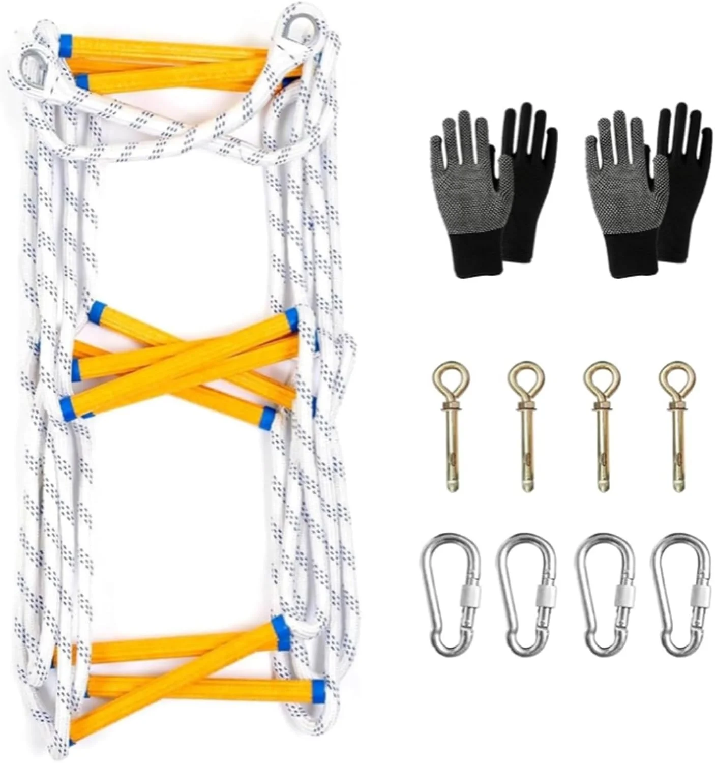 نردبان طنابی، نردبان فرار از آتش 5 متری با 2 قلاب، نردبان طنابی اضطراری قابل حمل برای ایمنی فرار از آتش برای پنجره، بالکن، خانه ها، نرده محافظ (10 متر)