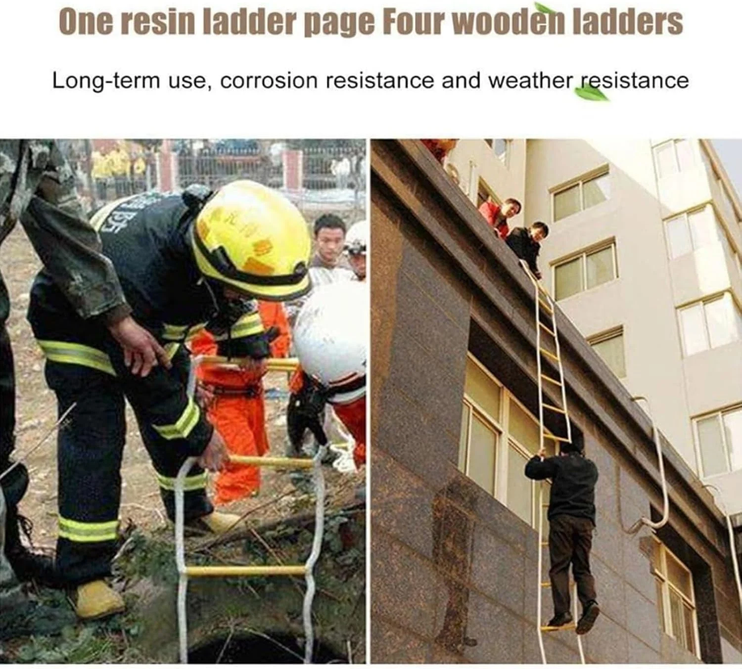 نردبان طنابی، نردبان فرار از آتش 5 متری با 2 قلاب، نردبان طنابی اضطراری قابل حمل برای ایمنی فرار از آتش برای پنجره، بالکن، خانه ها، نرده محافظ (10 متر)