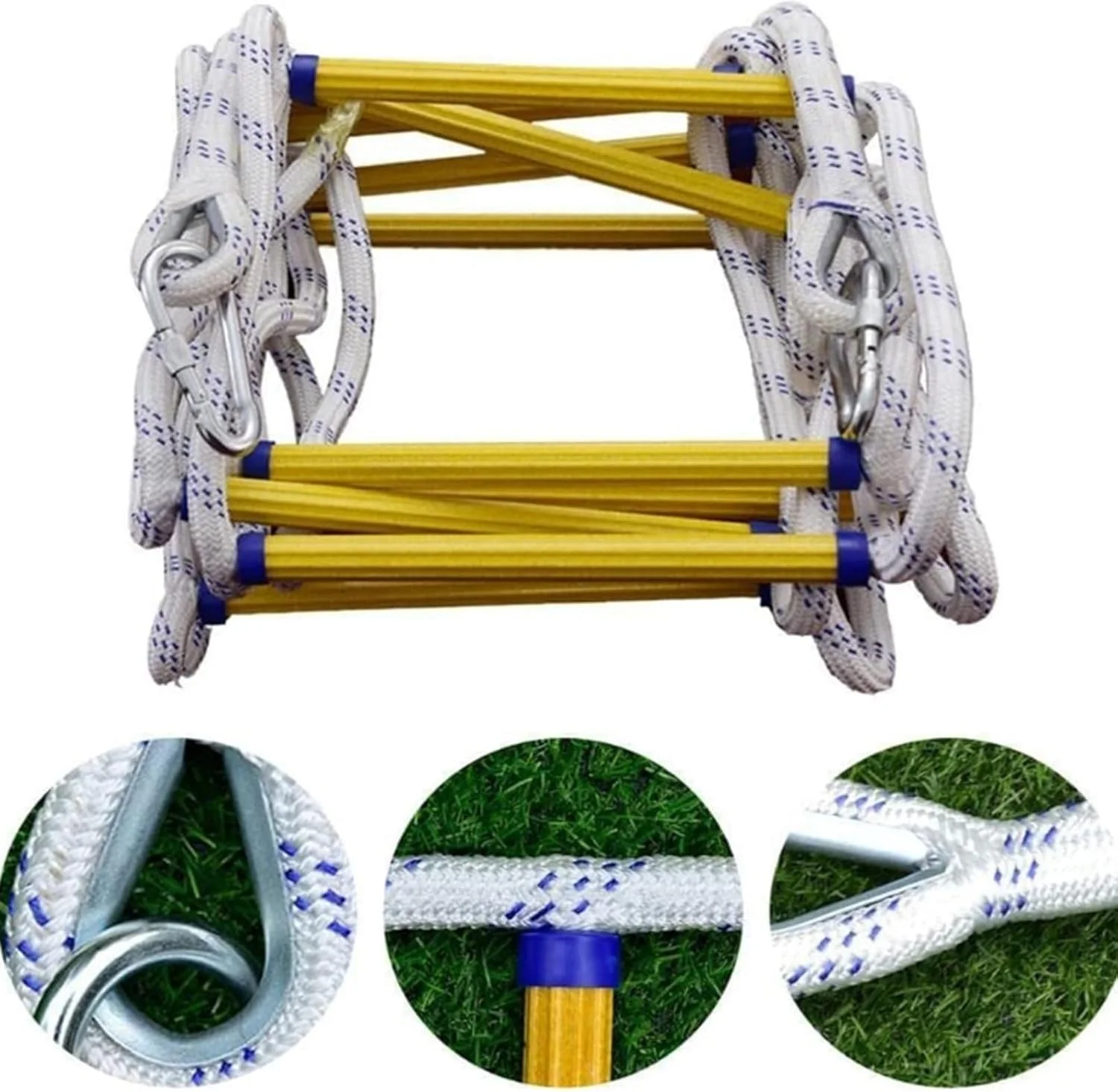 نردبان طنابی، نردبان فرار از آتش 5 متری با 2 قلاب، نردبان طنابی اضطراری قابل حمل برای ایمنی فرار از آتش برای پنجره، بالکن، خانه ها، نرده محافظ (10 متر)