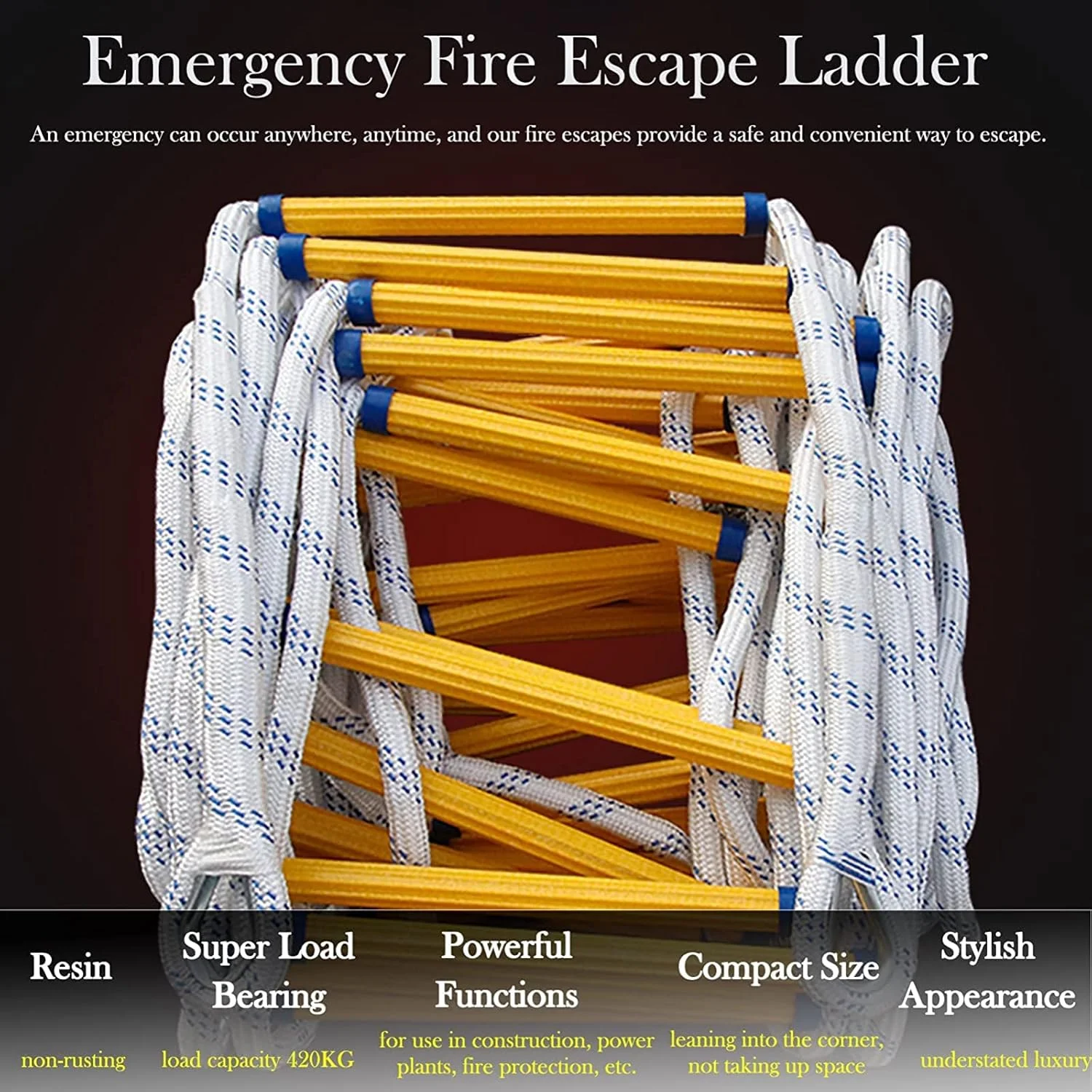 نردبان فرار از آتش، نردبان طنابی ضد حریق، نردبان طنابی ایمنی اضطراری، نردبان ایمنی سنگین با کارابین، برای فرار از آتش سوزی/20M/20M نردبان فرار از آتش، نردبان طنابی ضد حریق، نردبان طنابی ایمنی اضطراری، نردبان ایمنی سنگین با کارابین، برای فرار از آتش سوزی/20M/20M