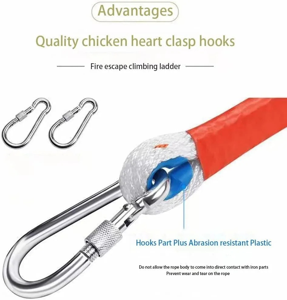 نردبان فرار از آتش، نردبان طنابی فرار از آتش، نردبان طنابی نجات مقاوم در برابر شعله، نردبان اضطراری با قابلیت استقرار سریع و ظرفیت وزنی تا 450 کیلوگرم (اندازه: 5 متر / 16.4 فوت)