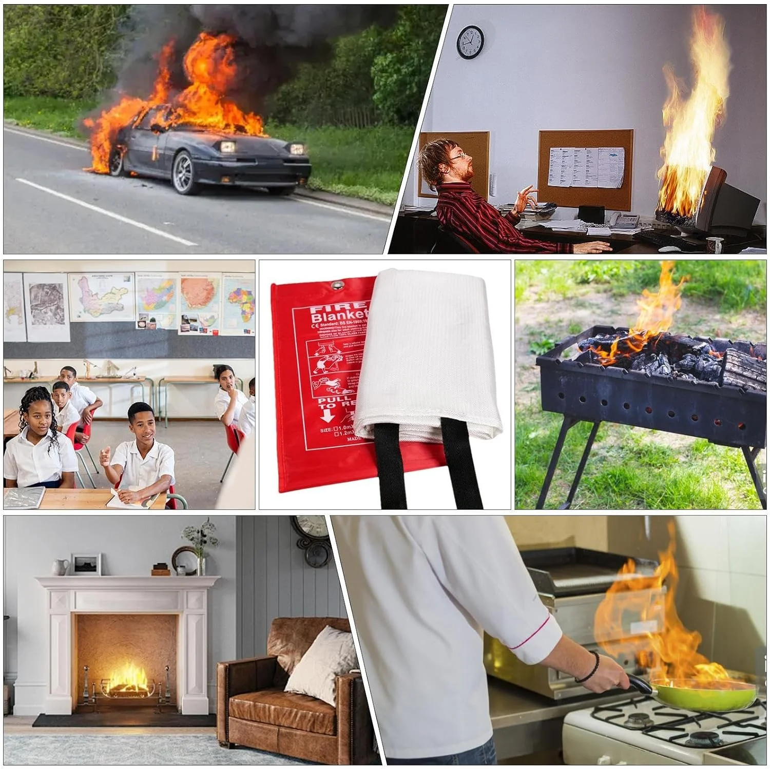 Fire Safety Blanket - Fiberglass Fire Suppression Blanket | Preparedness Kit, School Supplies, Survival Equipment, Fireproof Safety Rug For Car