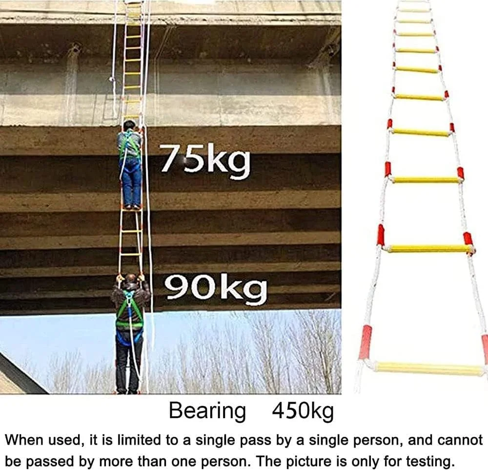 نردبان فرار از آتش، نردبان طنابی فرار از آتش، نردبان طنابی نجات مقاوم در برابر شعله، نردبان اضطراری با قابلیت استقرار سریع و ظرفیت وزنی تا 450 کیلوگرم (اندازه: 5 متر / 16.4 فوت)