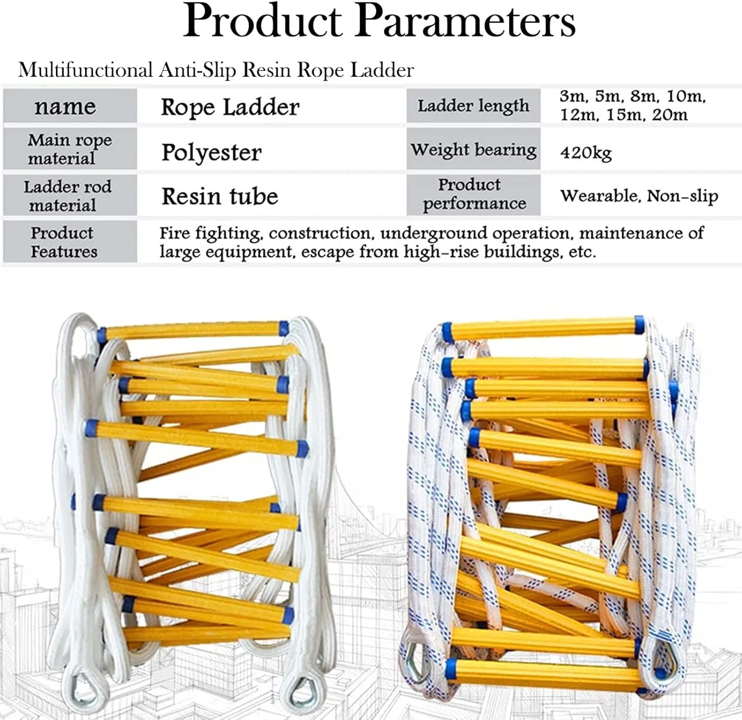 نردبان فرار از آتش، نردبان طنابی ضد حریق، نردبان طنابی ایمنی اضطراری، نردبان ایمنی سنگین با کارابین، برای فرار از آتش سوزی/20M/20M نردبان فرار از آتش، نردبان طنابی ضد حریق، نردبان طنابی ایمنی اضطراری، نردبان ایمنی سنگین با کارابین، برای فرار از آتش سوزی/20M/20M