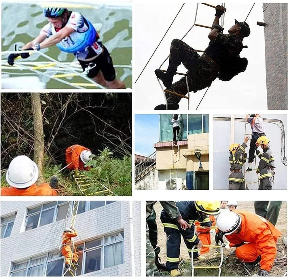 نردبان فرار از آتش، نردبان طنابی فرار از آتش، نردبان طنابی نجات مقاوم در برابر شعله، نردبان اضطراری با قابلیت استقرار سریع و ظرفیت وزنی تا 450 کیلوگرم (اندازه: 5 متر / 16.4 فوت)