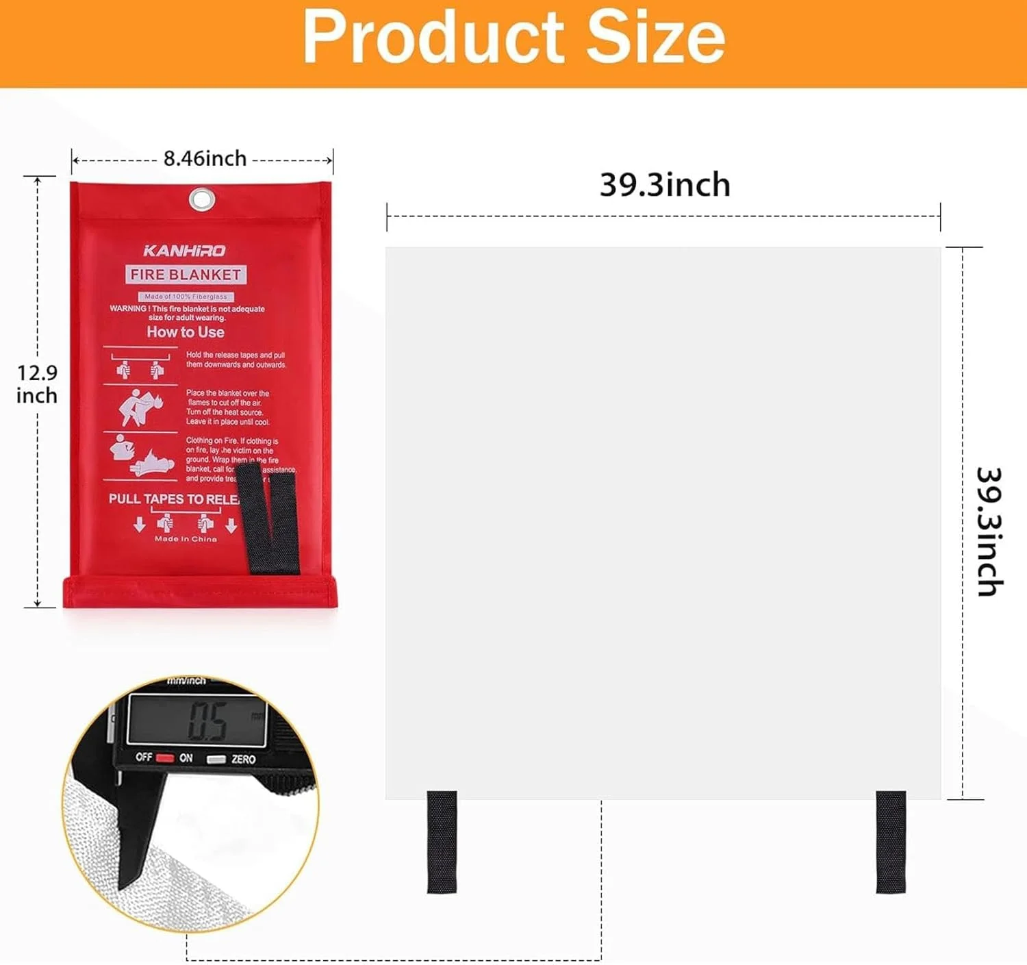 Fire Safety Blanket - Fiberglass Fire Suppression Blanket | Preparedness Kit, School Supplies, Survival Equipment, Fireproof Safety Rug For Car